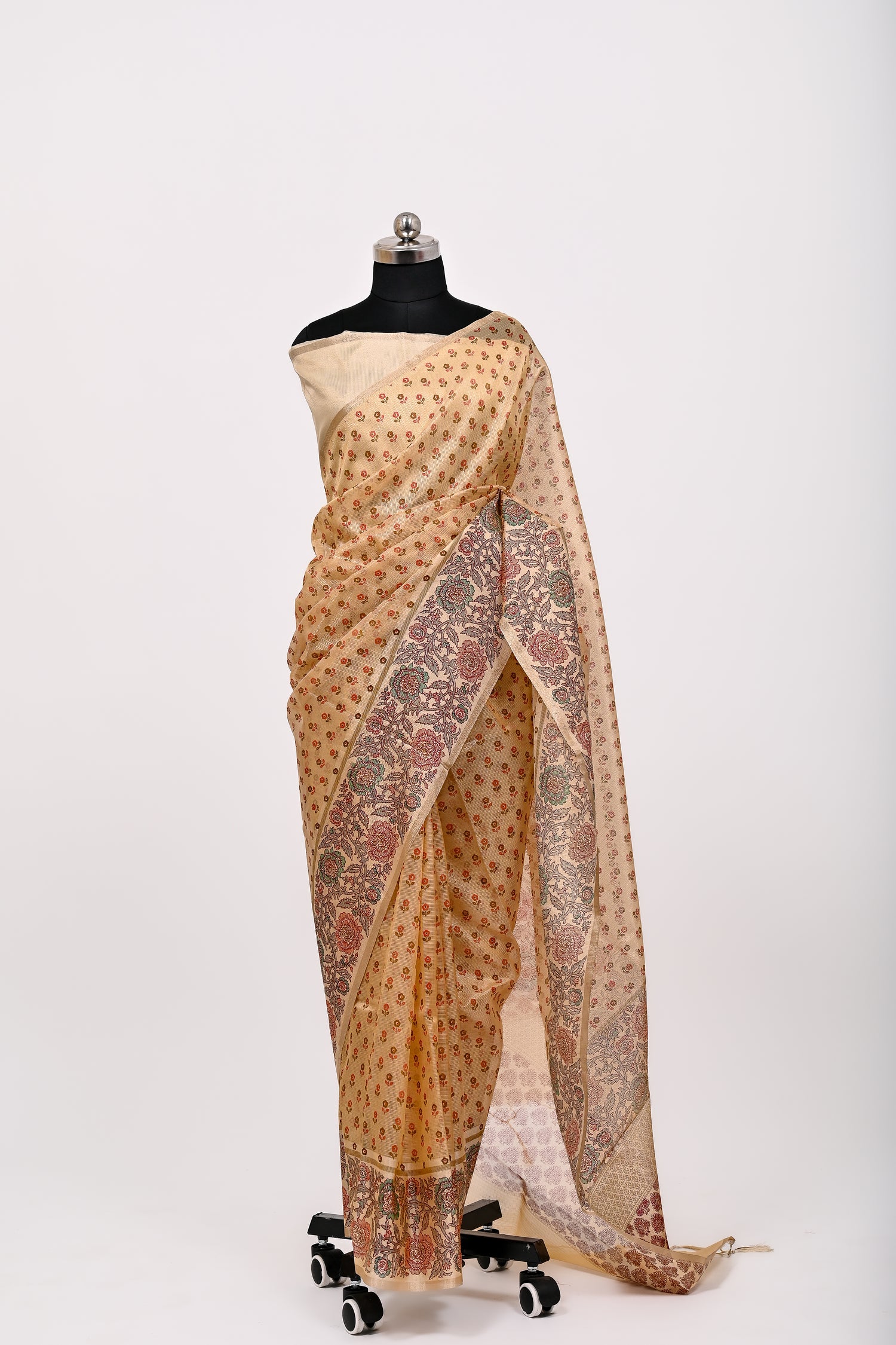 Banarsi Cotton Silk Printed Saree Baadaami Cream