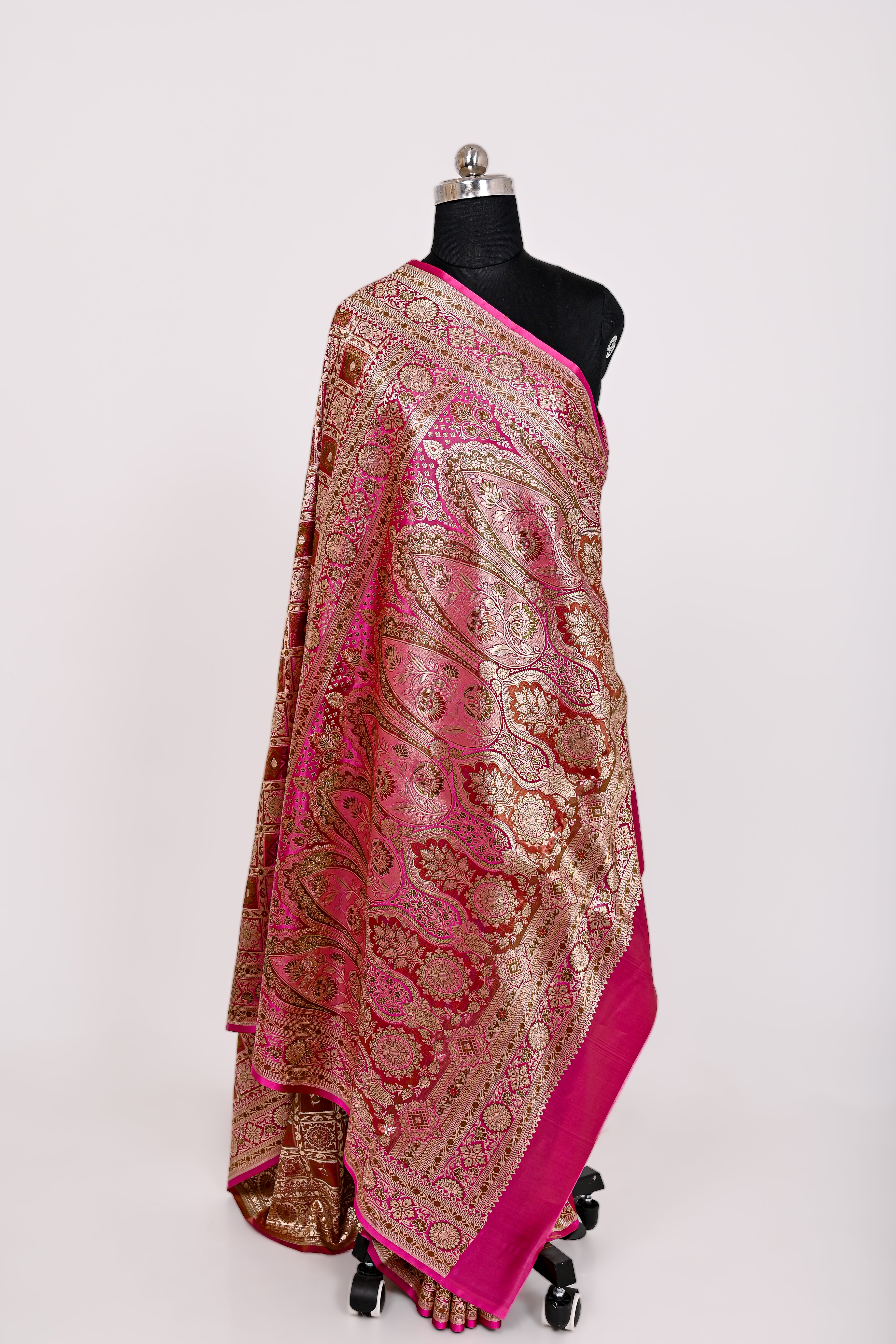 Handloom Katan Silk Alfi Patola Saree Rani Pink