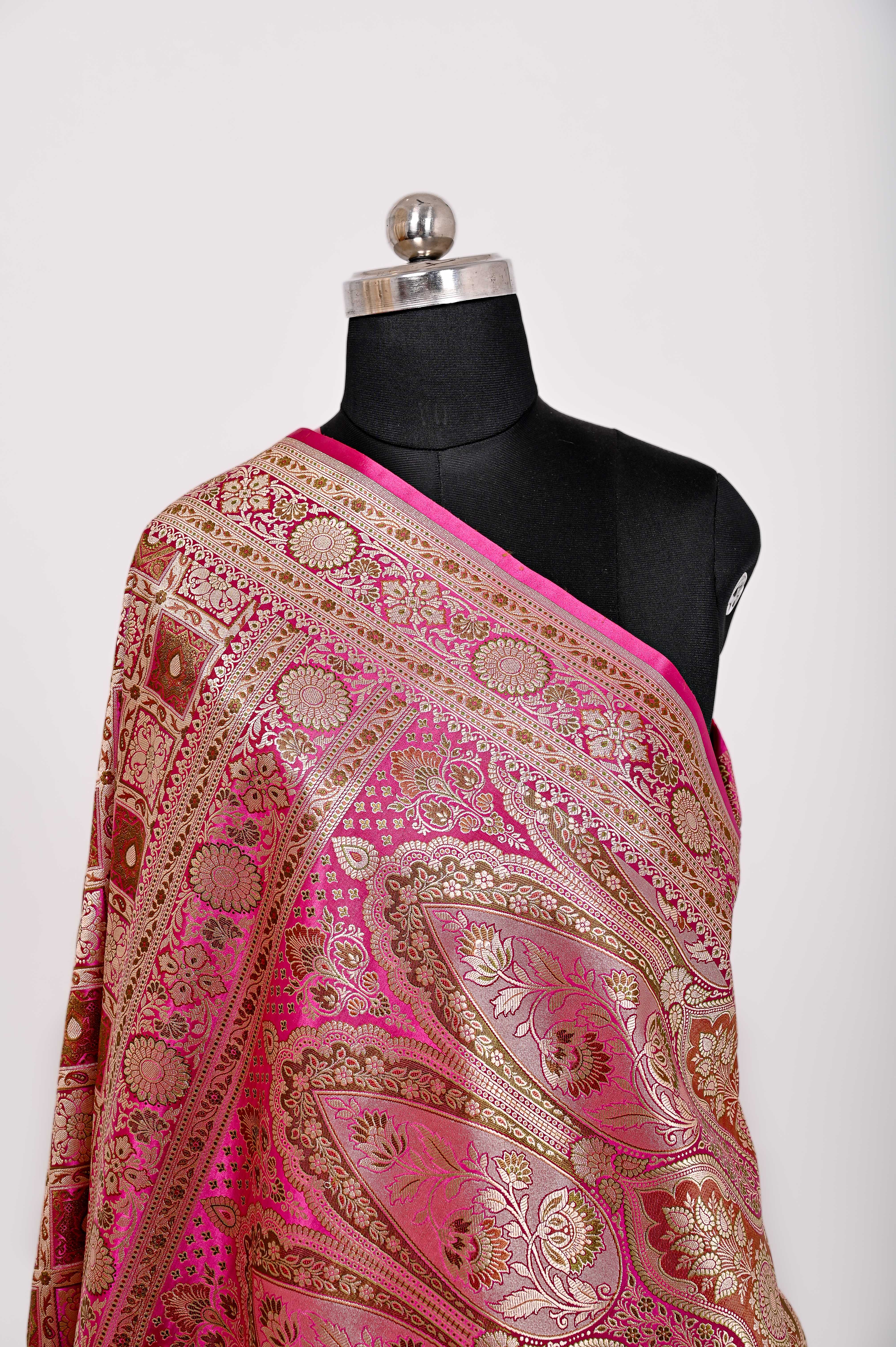 Handloom Katan Silk Alfi Patola Saree Rani Pink
