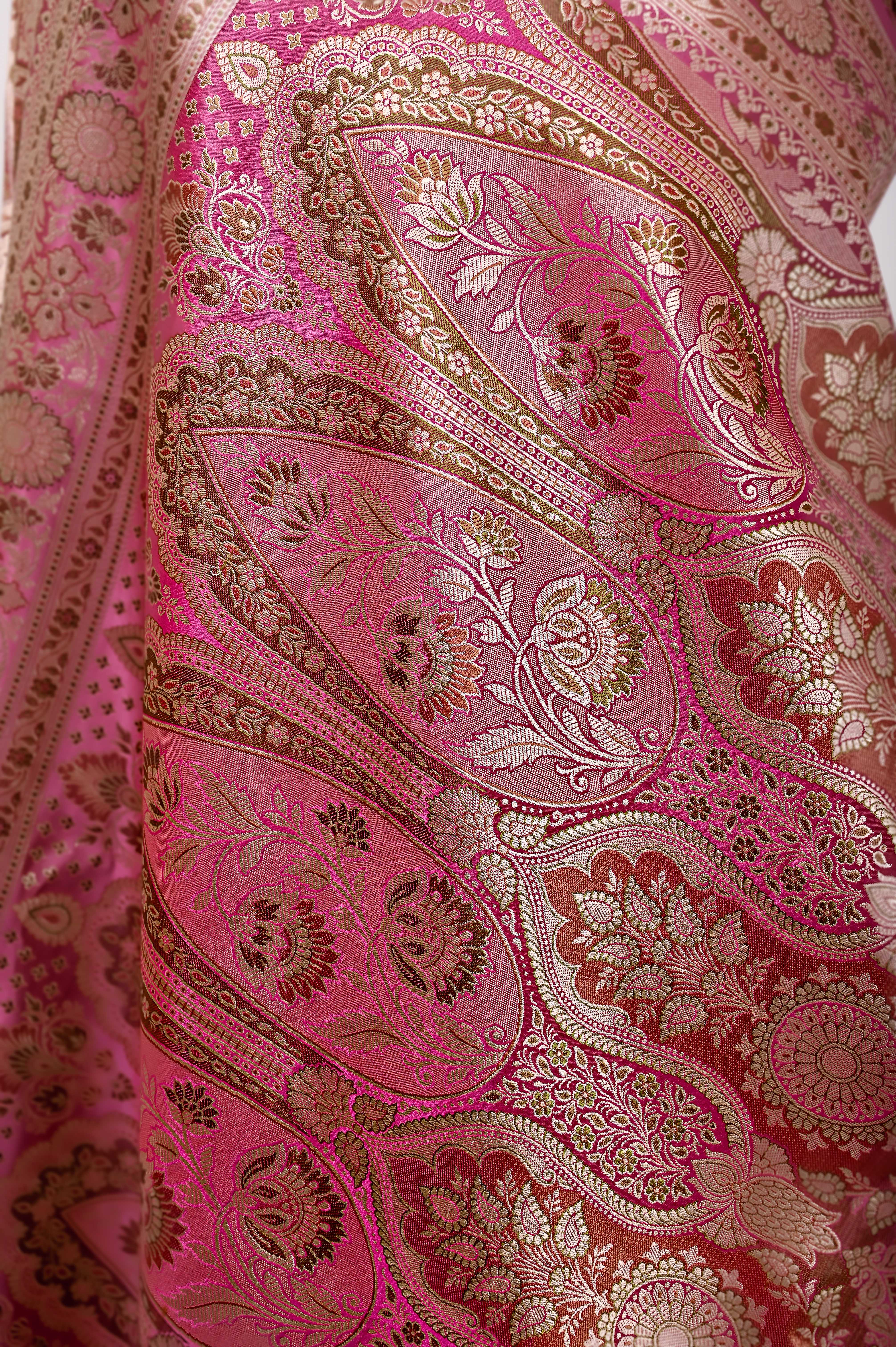 Handloom Katan Silk Alfi Patola Saree Rani Pink