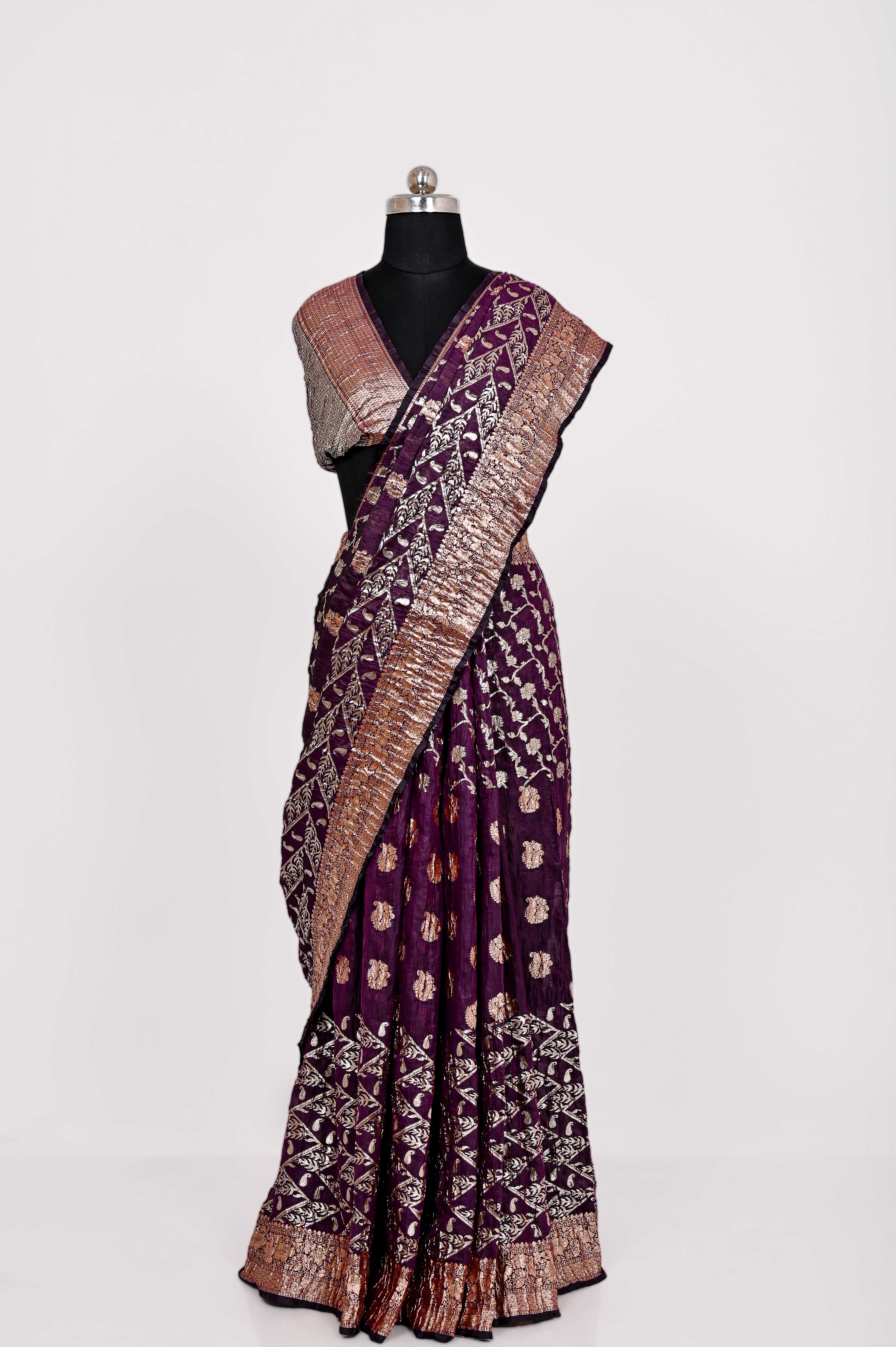 Fancy Paper soft Silk Handwoven Crush Saree Majanta