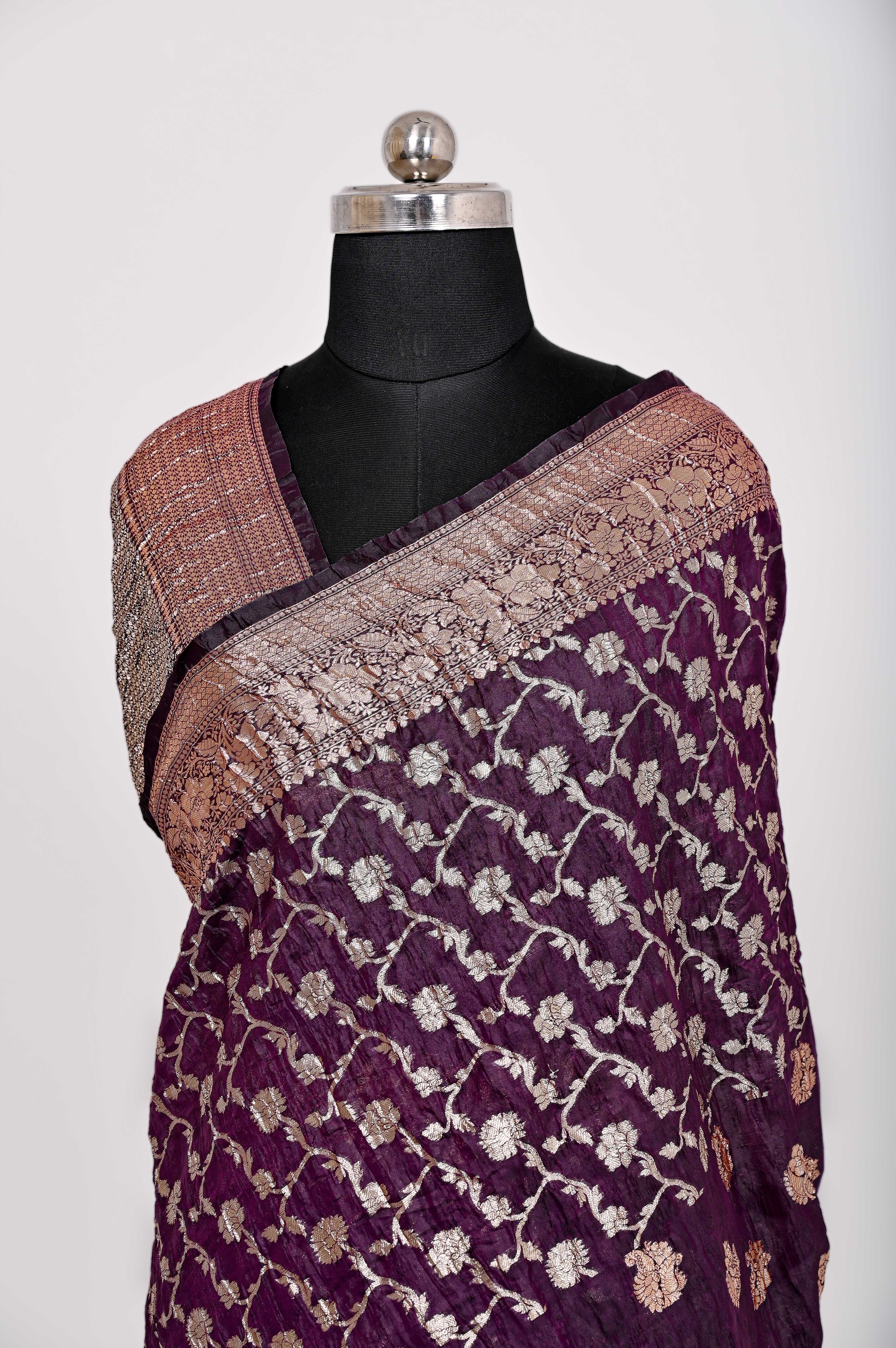 Fancy Paper soft Silk Handwoven Crush Saree Majanta