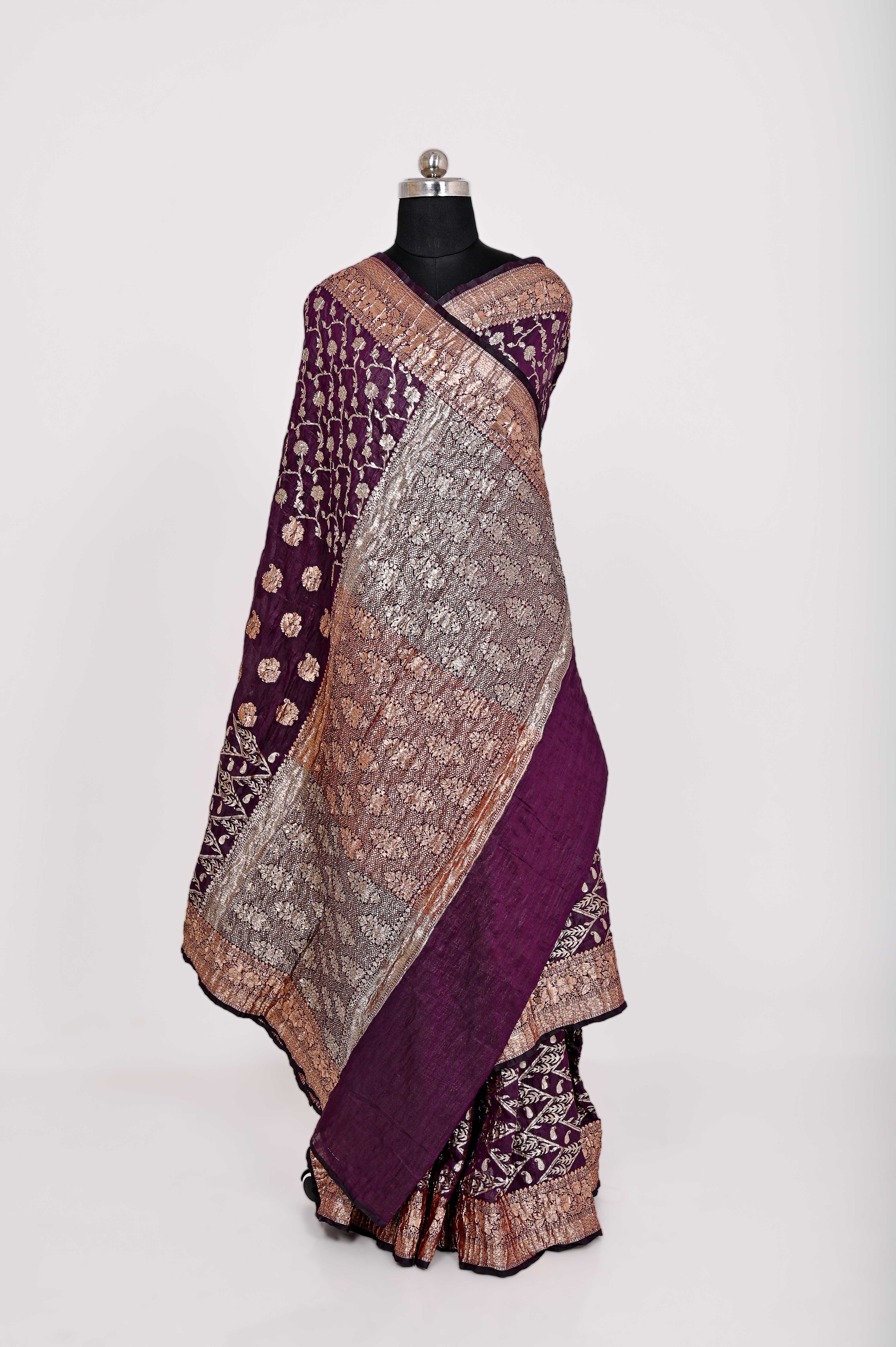 Fancy Paper soft Silk Handwoven Crush Saree Majanta