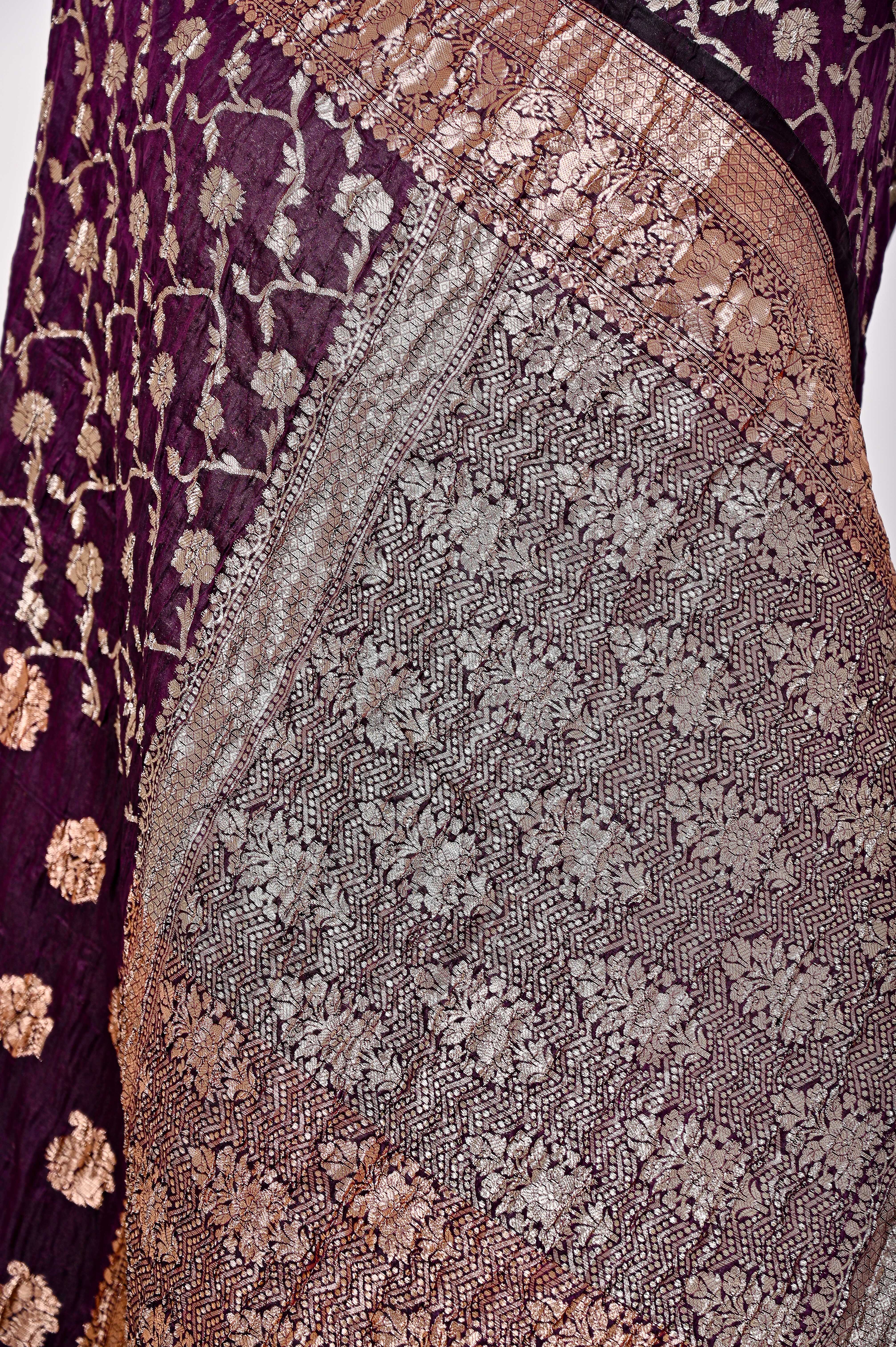 Fancy Paper soft Silk Handwoven Crush Saree Majanta