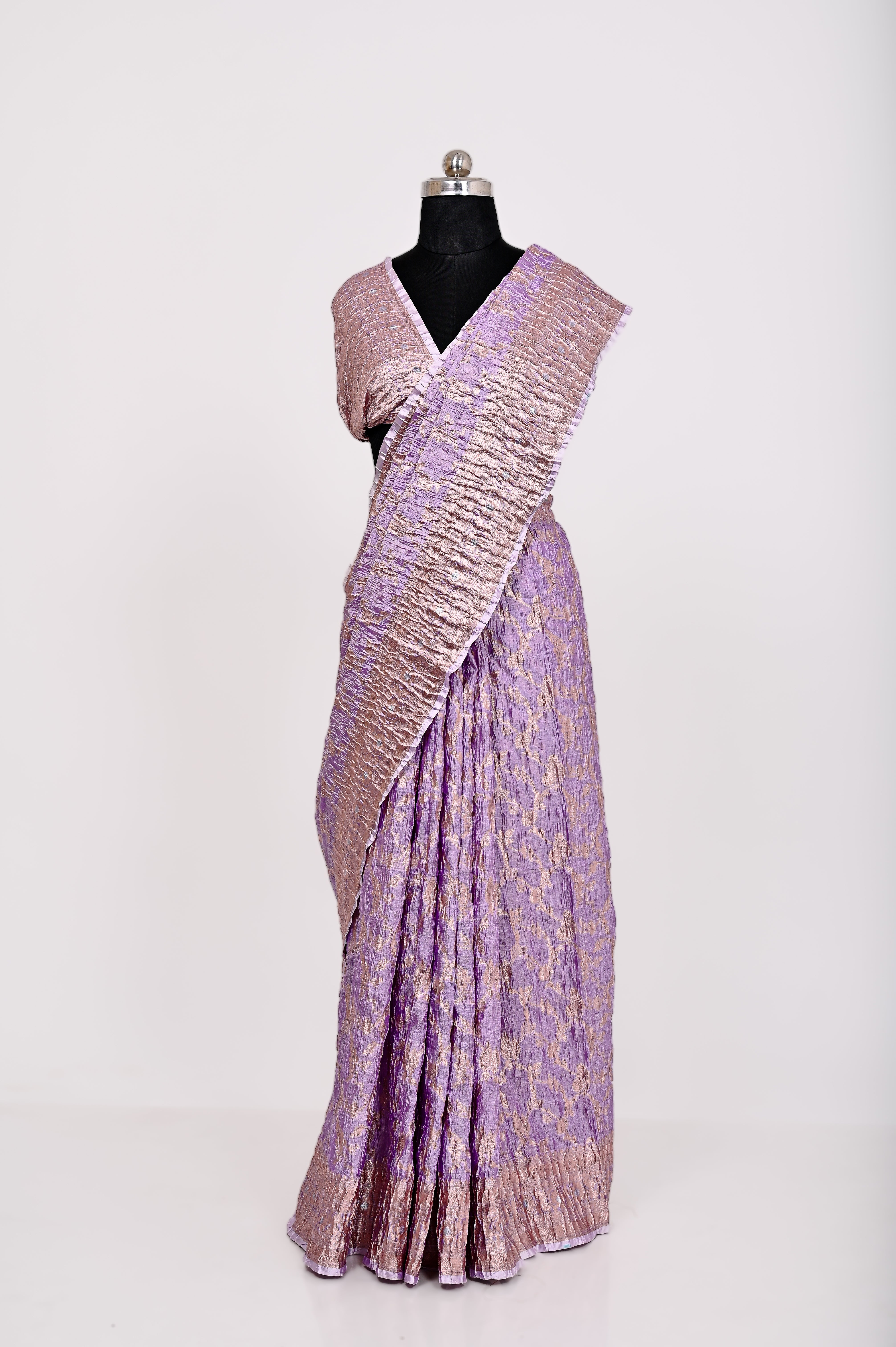 Fancy Paper Soft Silk Handwoven Crush Saree Purple