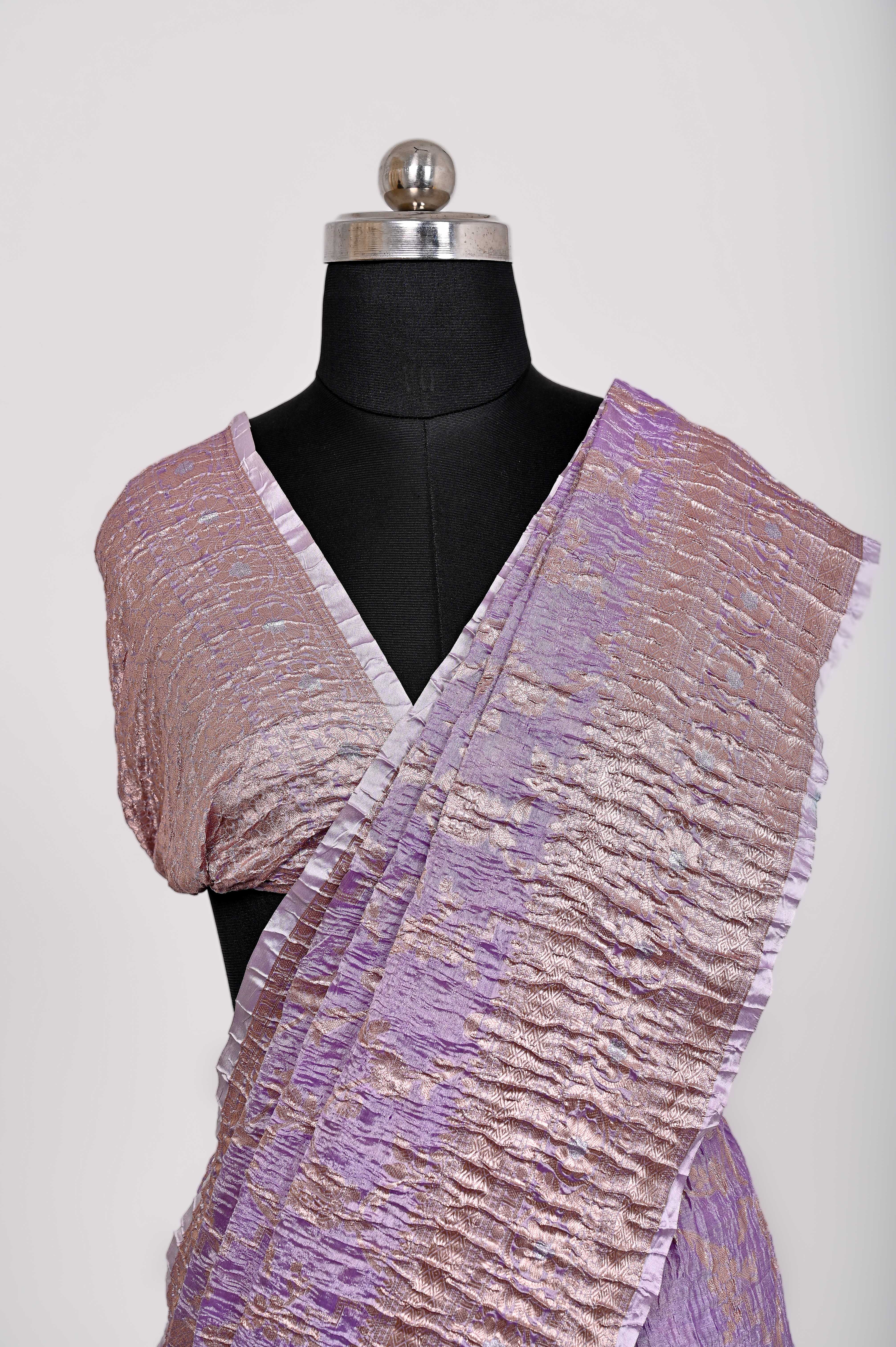Fancy Paper Soft Silk Handwoven Crush Saree Purple