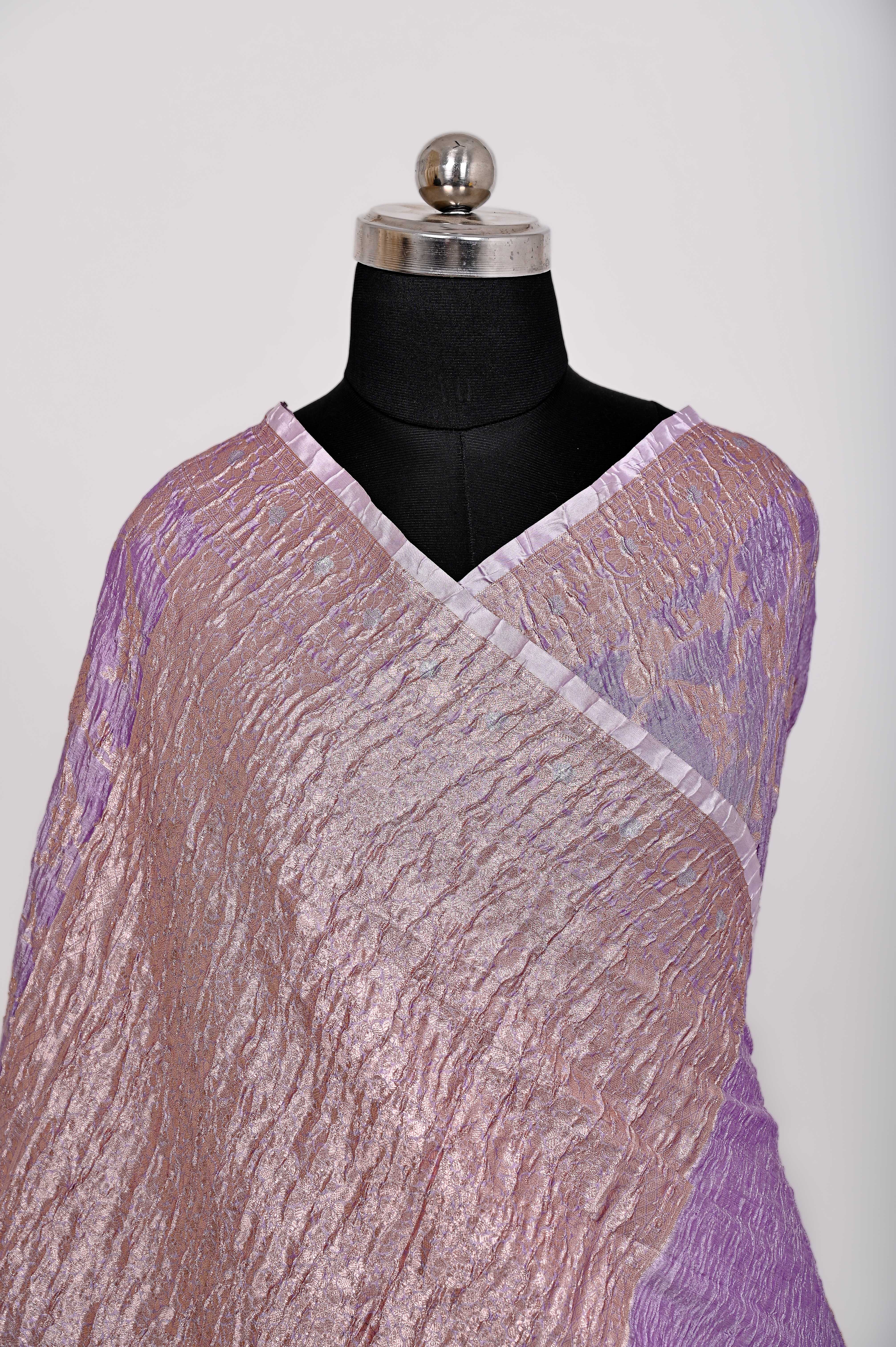 Fancy Paper Soft Silk Handwoven Crush Saree Purple