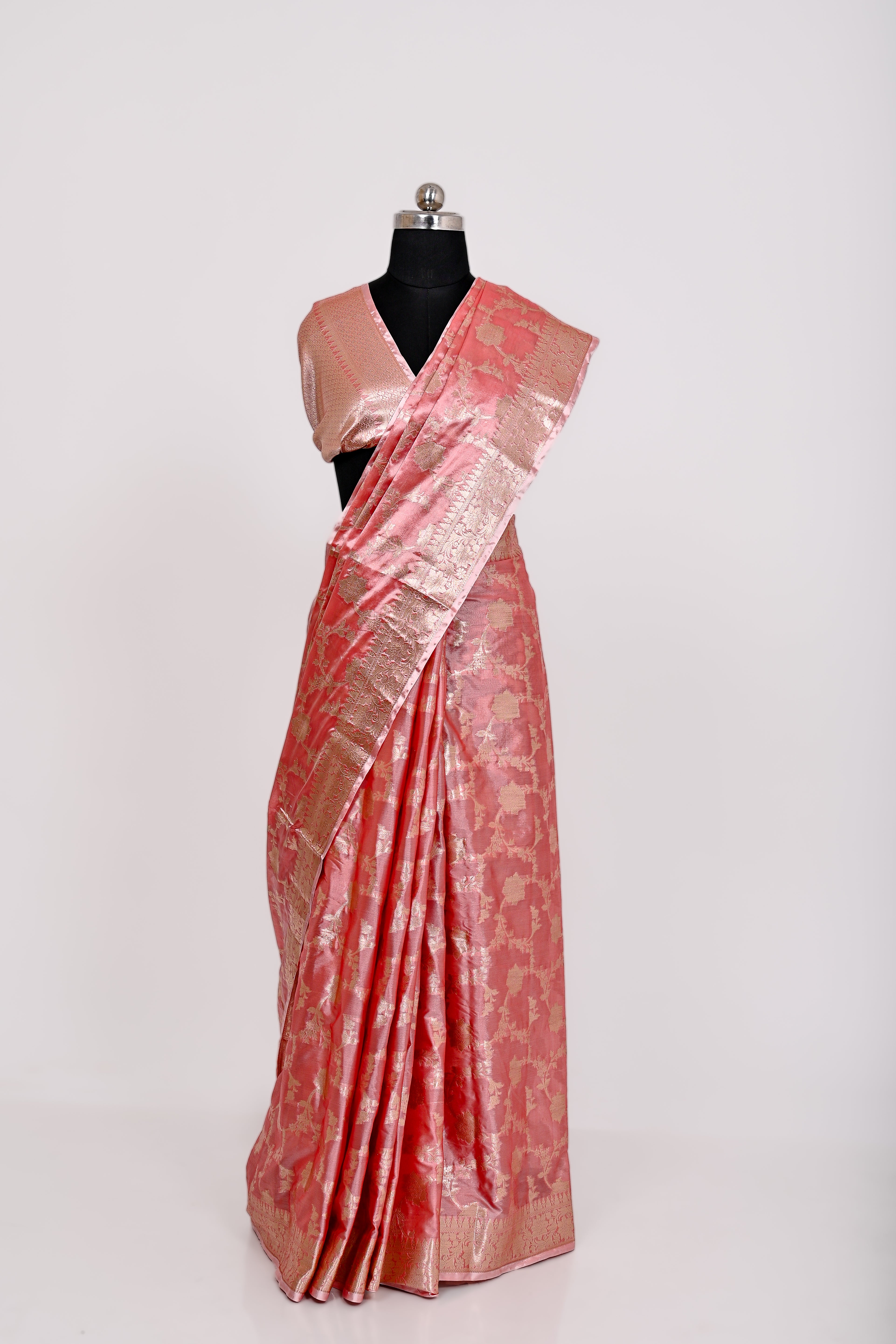 Fancy Paper Soft Silk Handwoven Saree Dark Pich