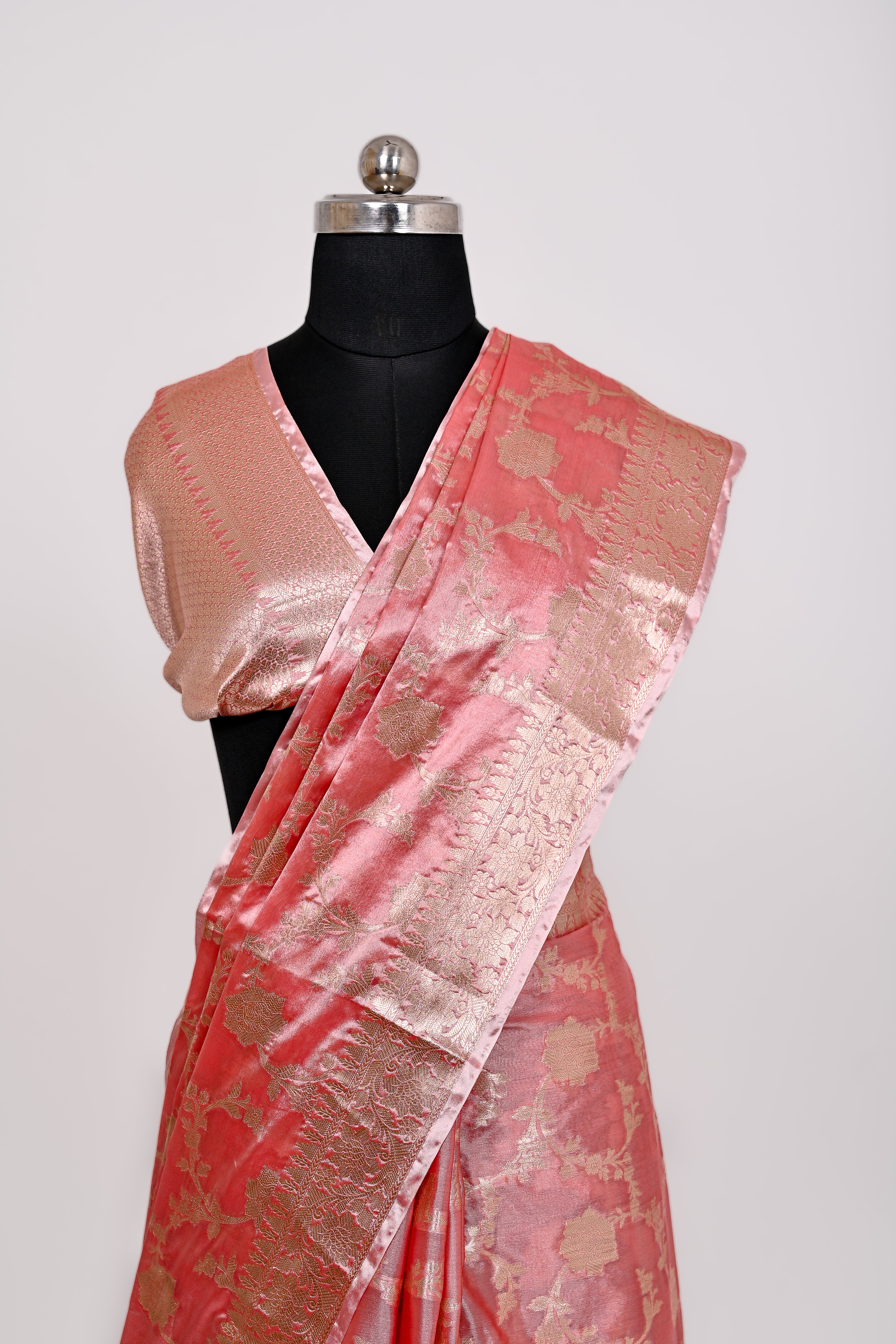 Fancy Paper Soft Silk Handwoven Saree Dark Pich