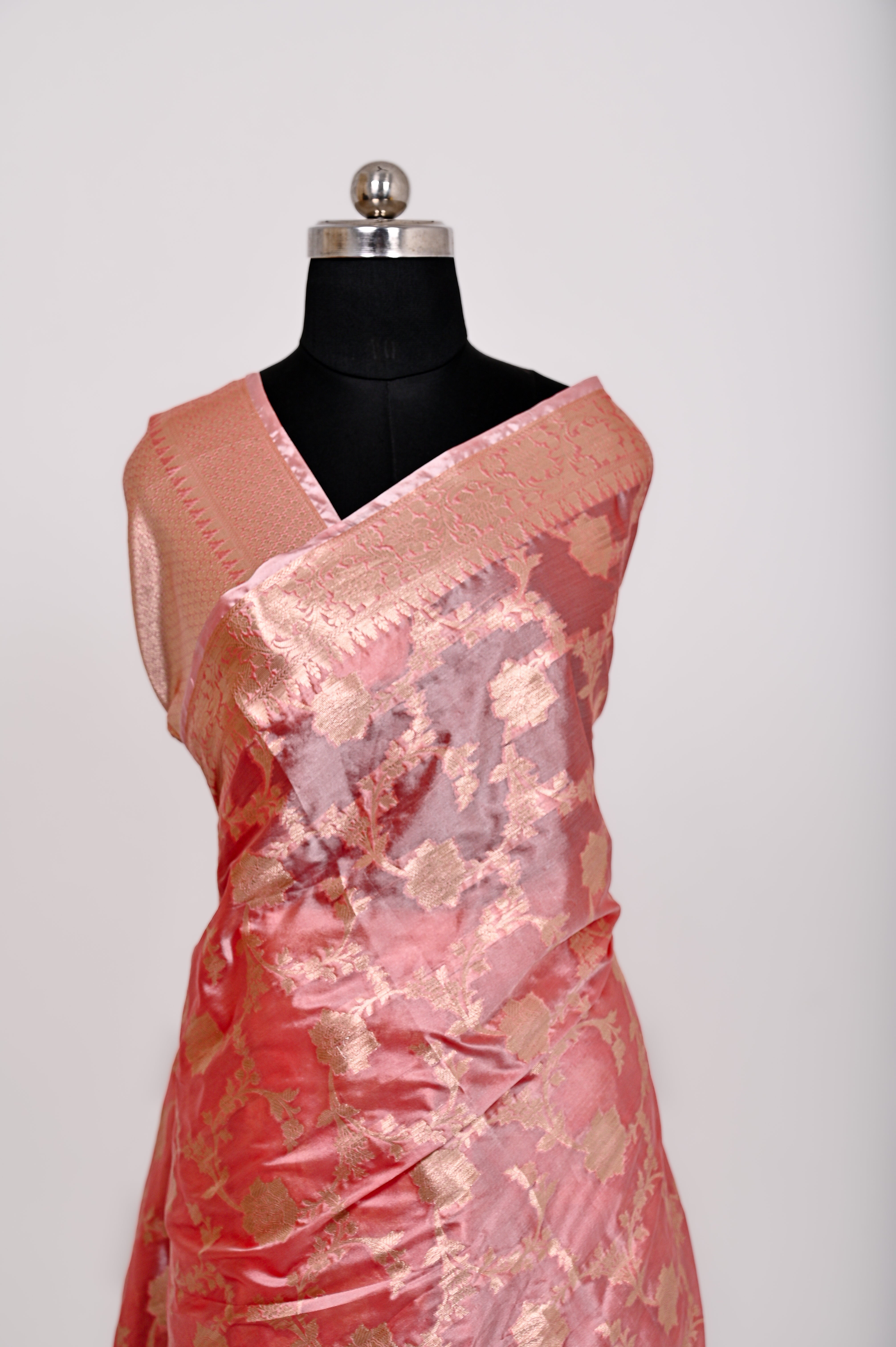 Fancy Paper Soft Silk Handwoven Saree Dark Pich