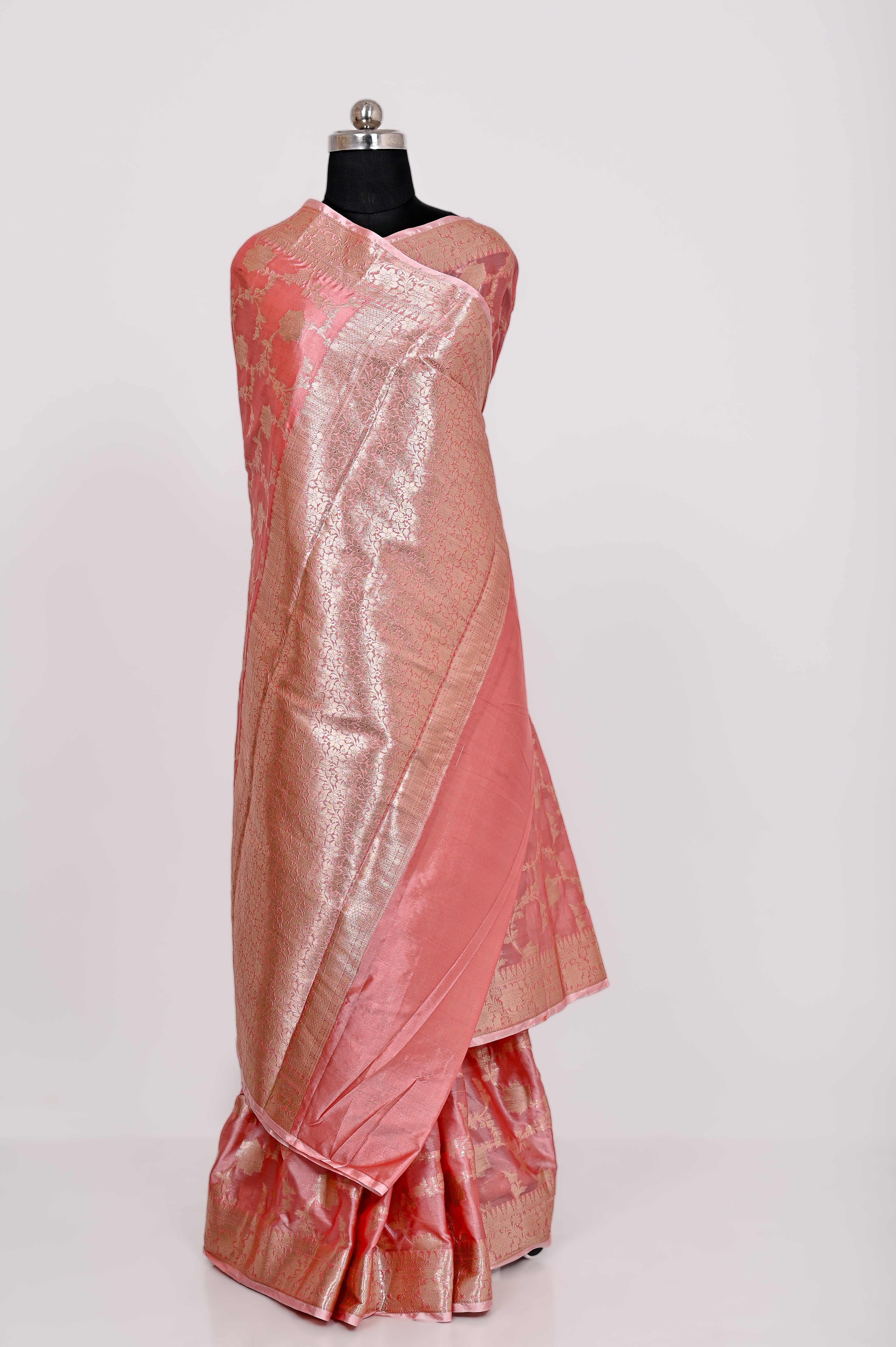 Fancy Paper Soft Silk Handwoven Saree Dark Pich