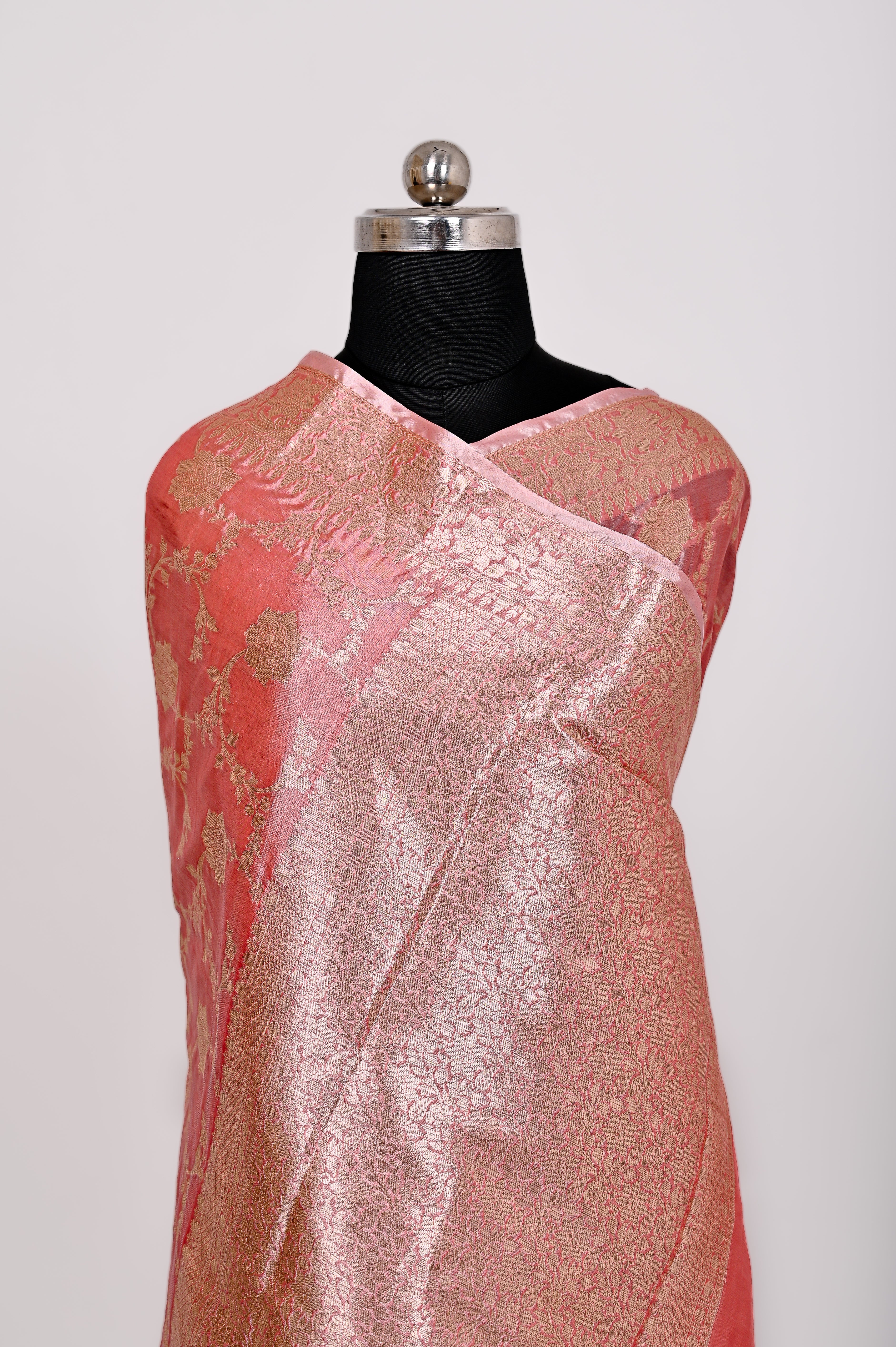 Fancy Paper Soft Silk Handwoven Saree Dark Pich