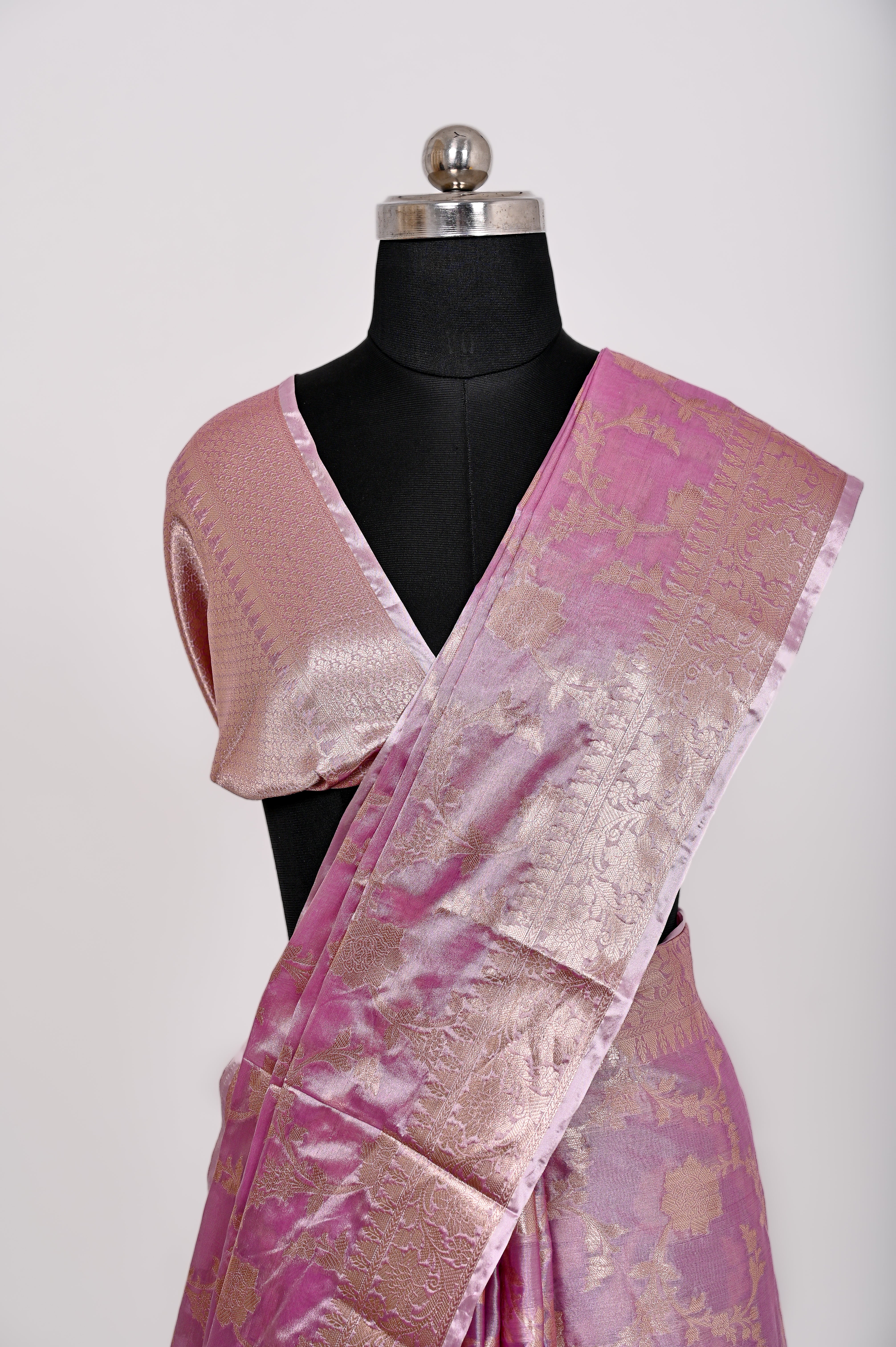 Fancy Paper Soft Silk Handwoven Saree Light Purple