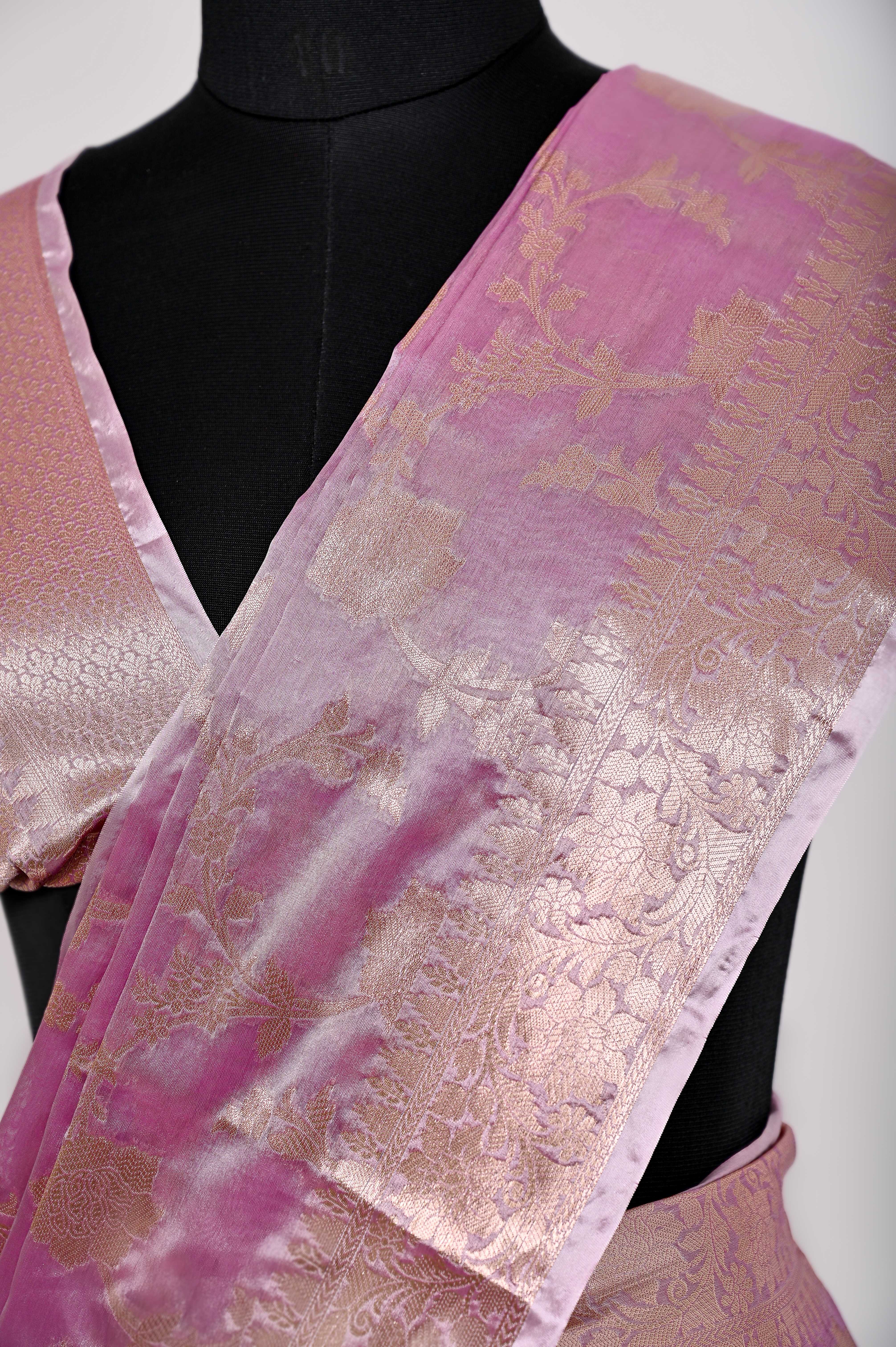 Fancy Paper Soft Silk Handwoven Saree Light Purple