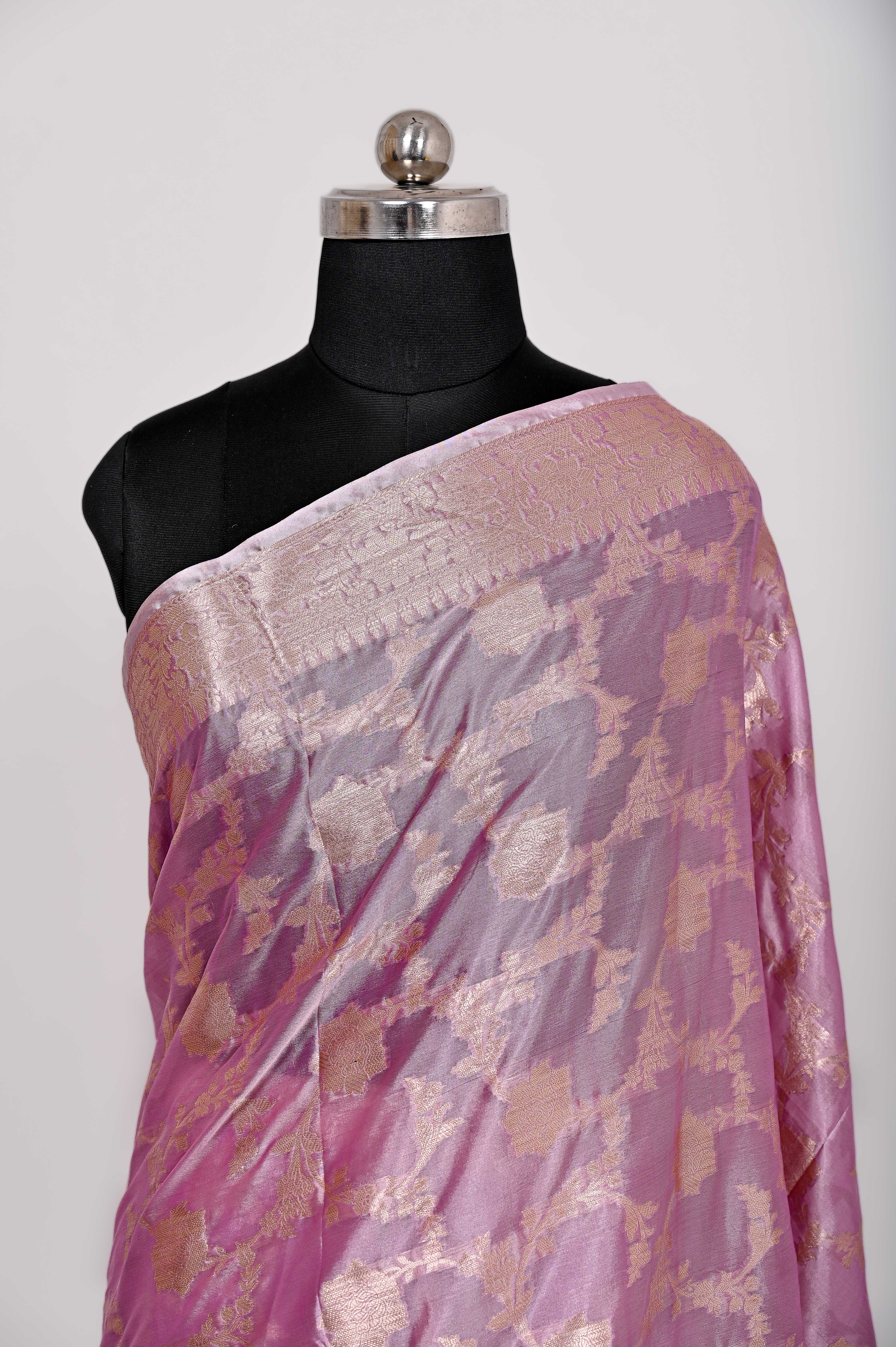 Fancy Paper Soft Silk Handwoven Saree Light Purple