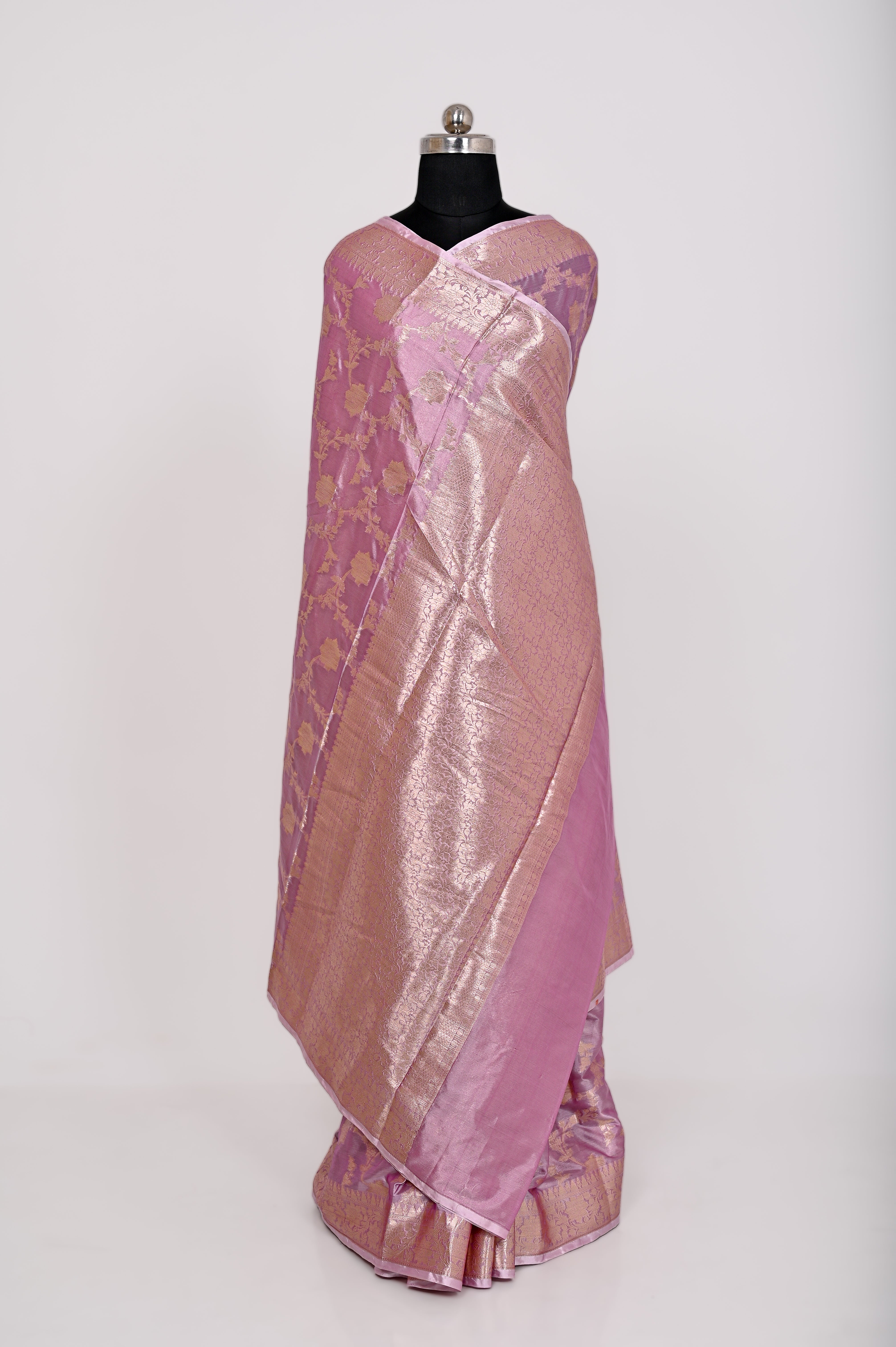 Fancy Paper Soft Silk Handwoven Saree Light Purple