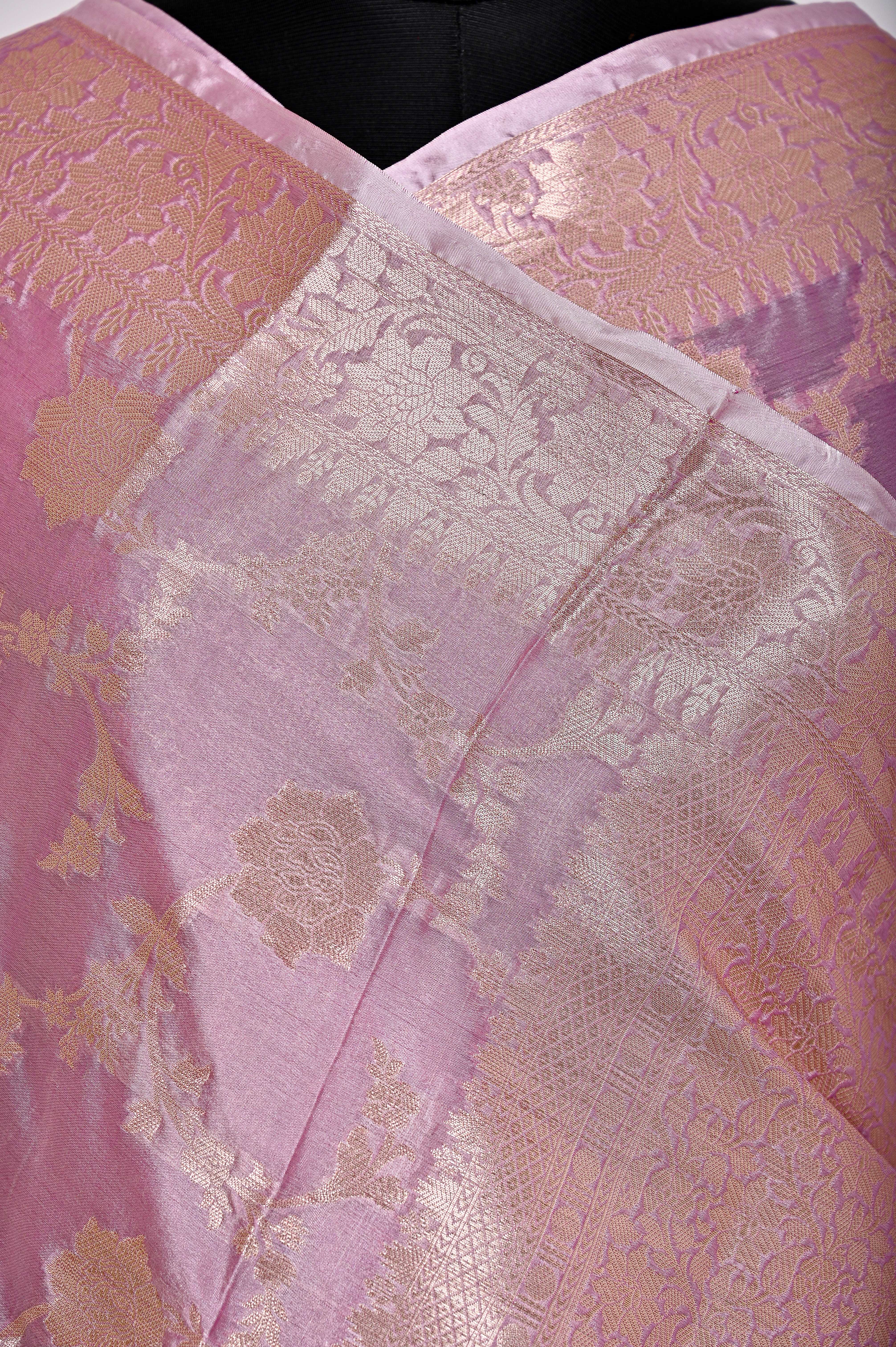 Fancy Paper Soft Silk Handwoven Saree Light Purple