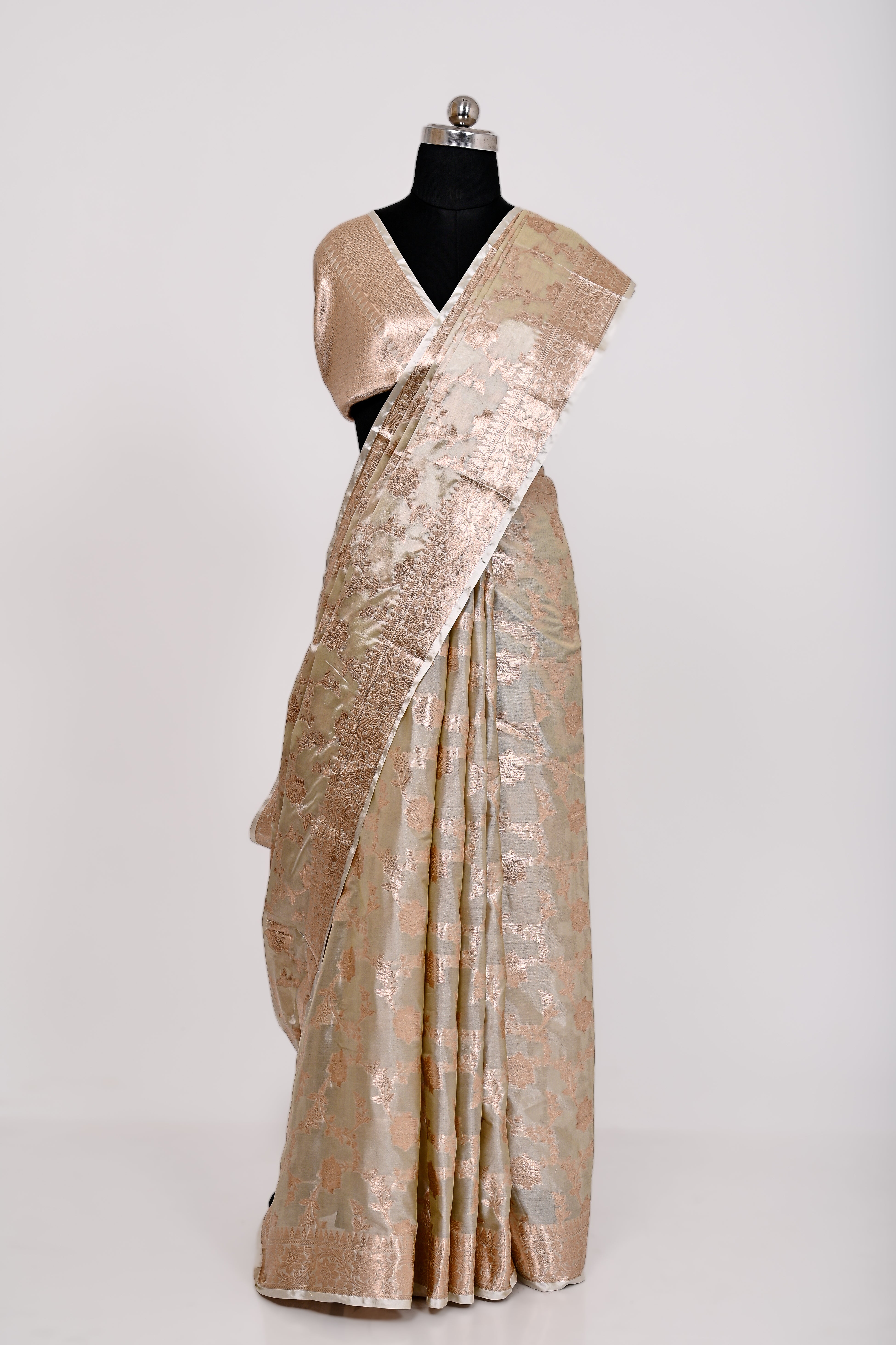 Fancy Paper Soft Silk Handwoven Saree Light Cream
