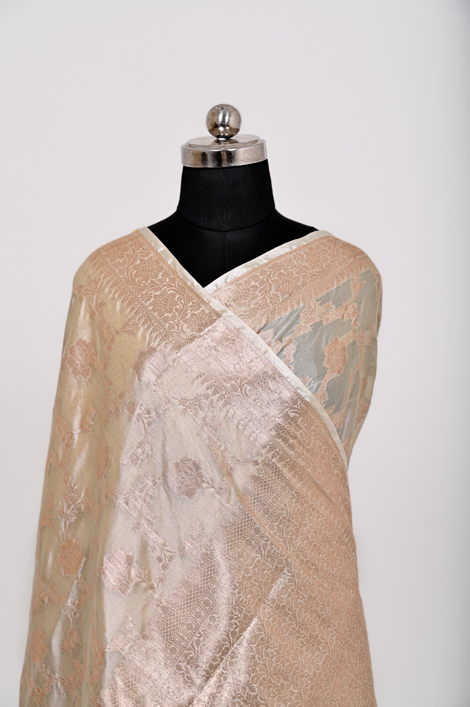 Fancy Paper Soft Silk Handwoven Saree Light Cream