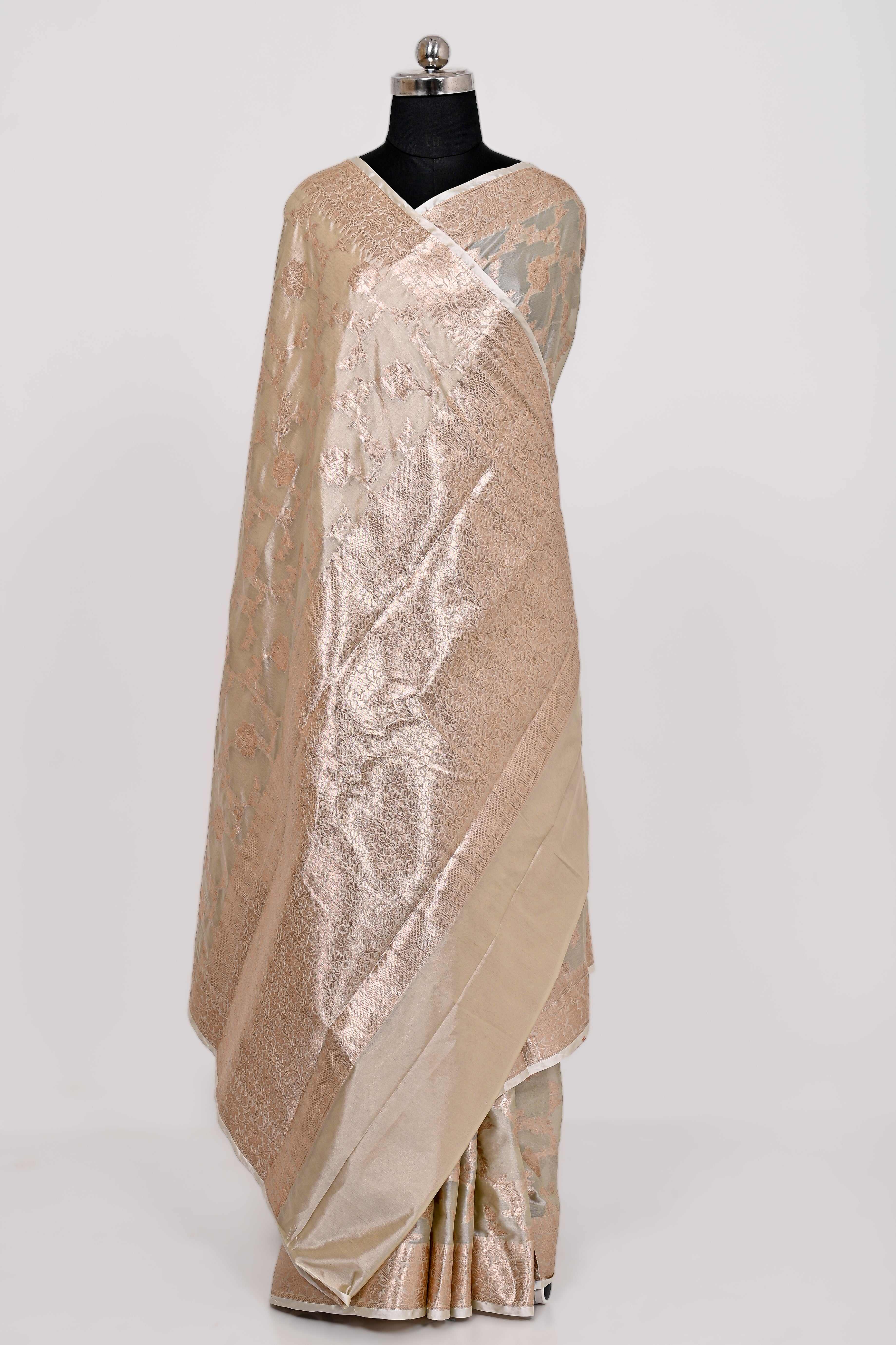 Fancy Paper Soft Silk Handwoven Saree Light Cream