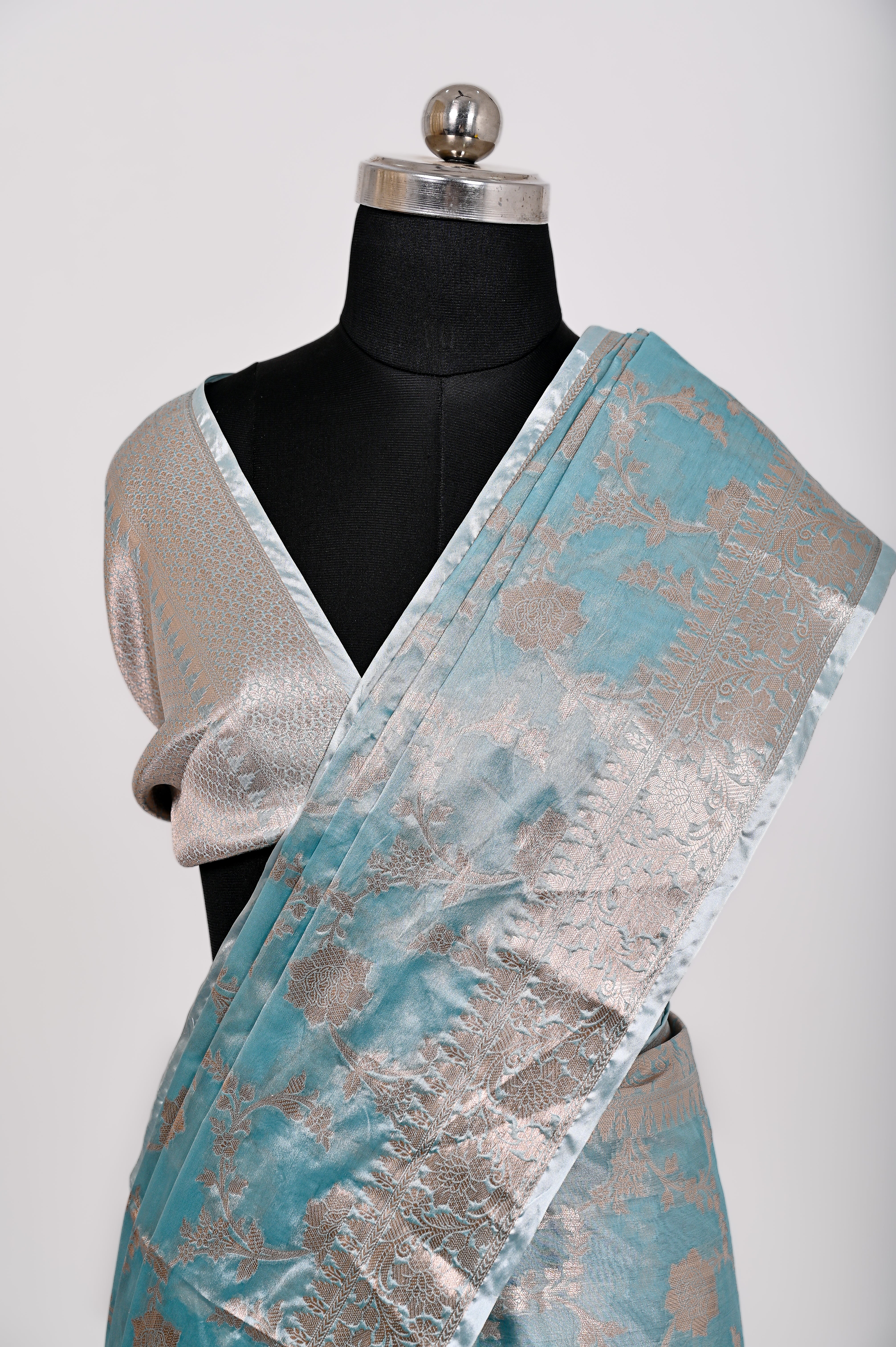 Fancy Paper Soft Silk Handwoven Saree C- Green