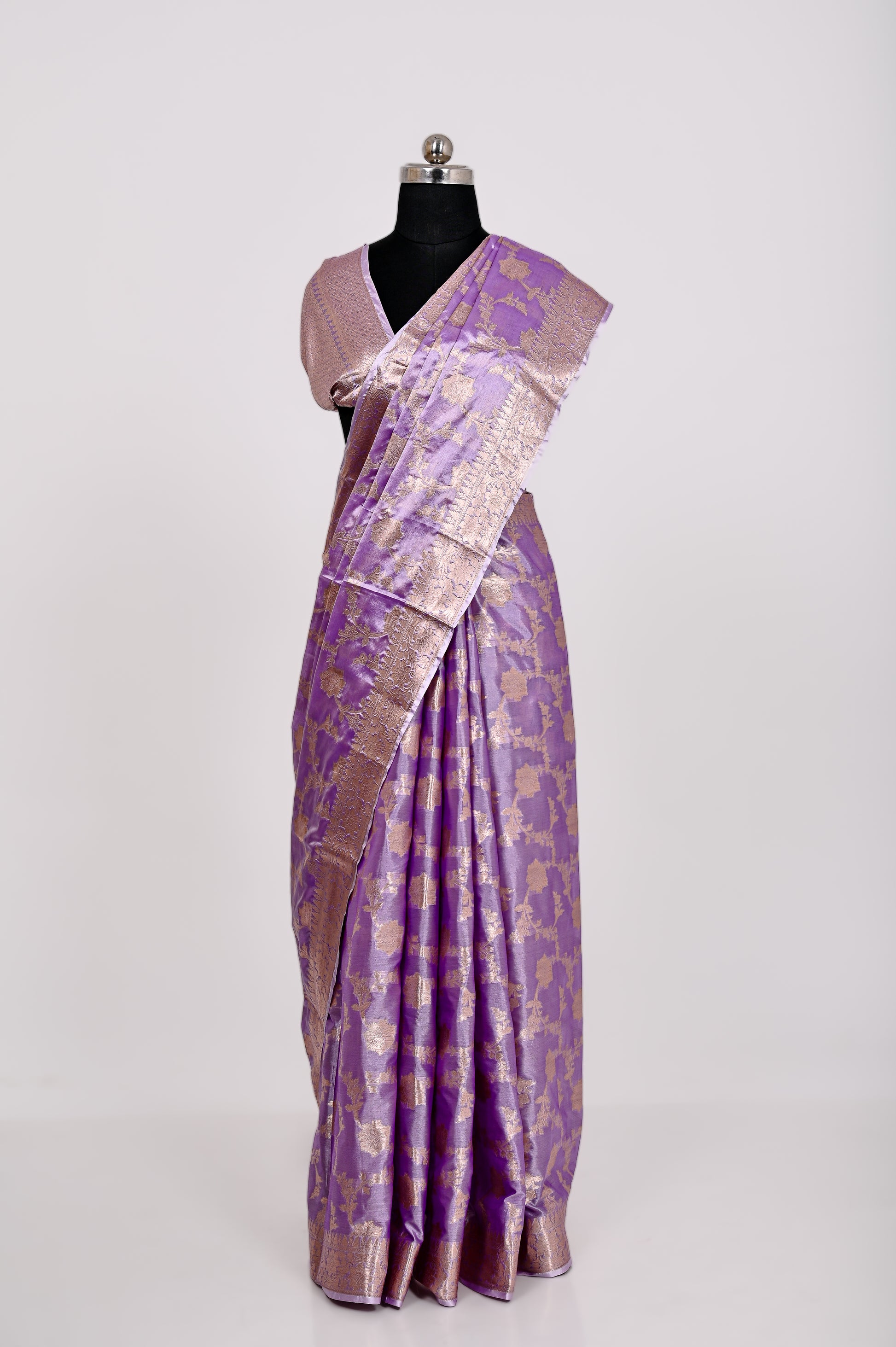 Fancy Paper Soft Silk Handwoven Saree Lavander