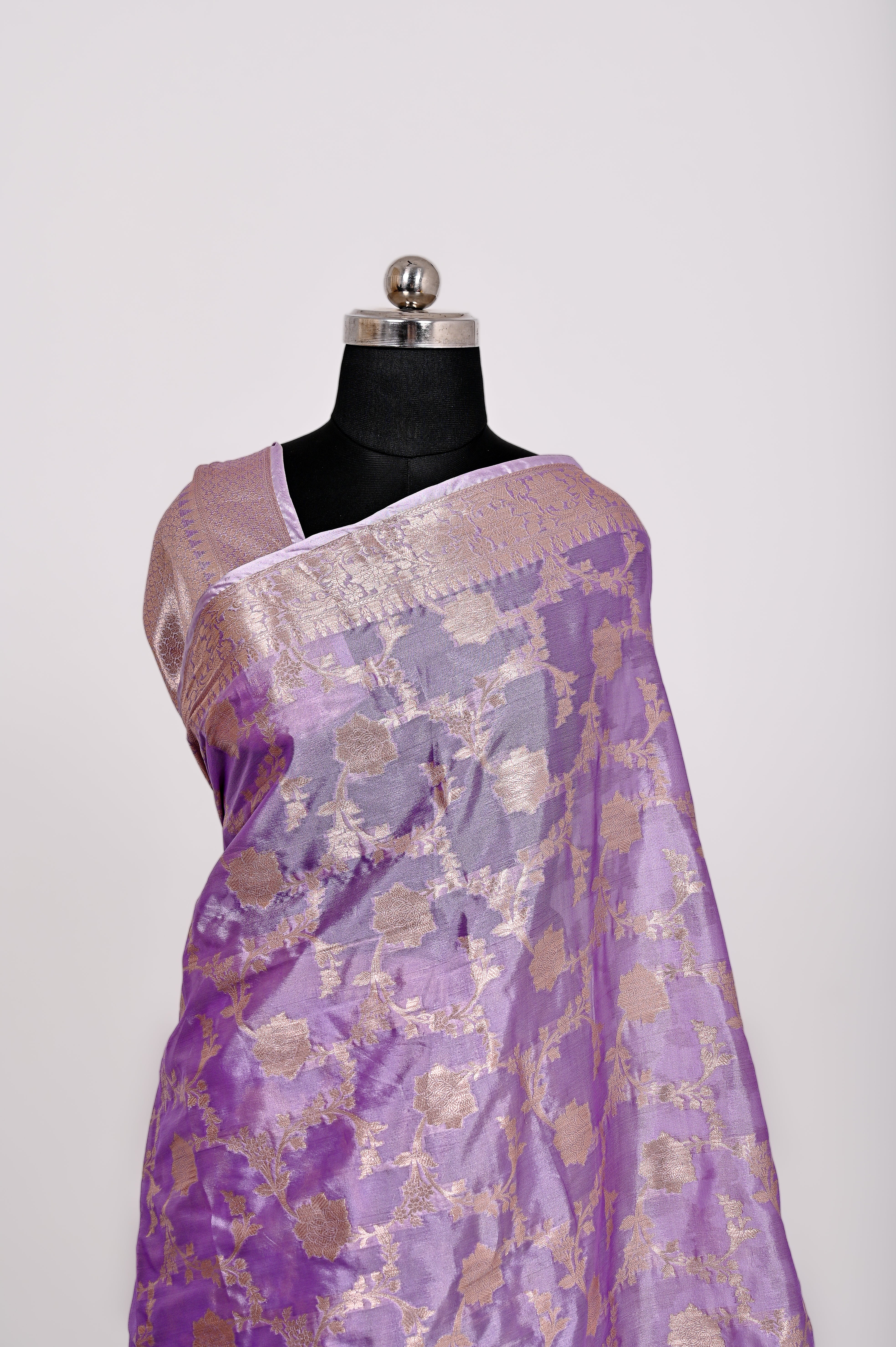 Fancy Paper Soft Silk Handwoven Saree Lavander