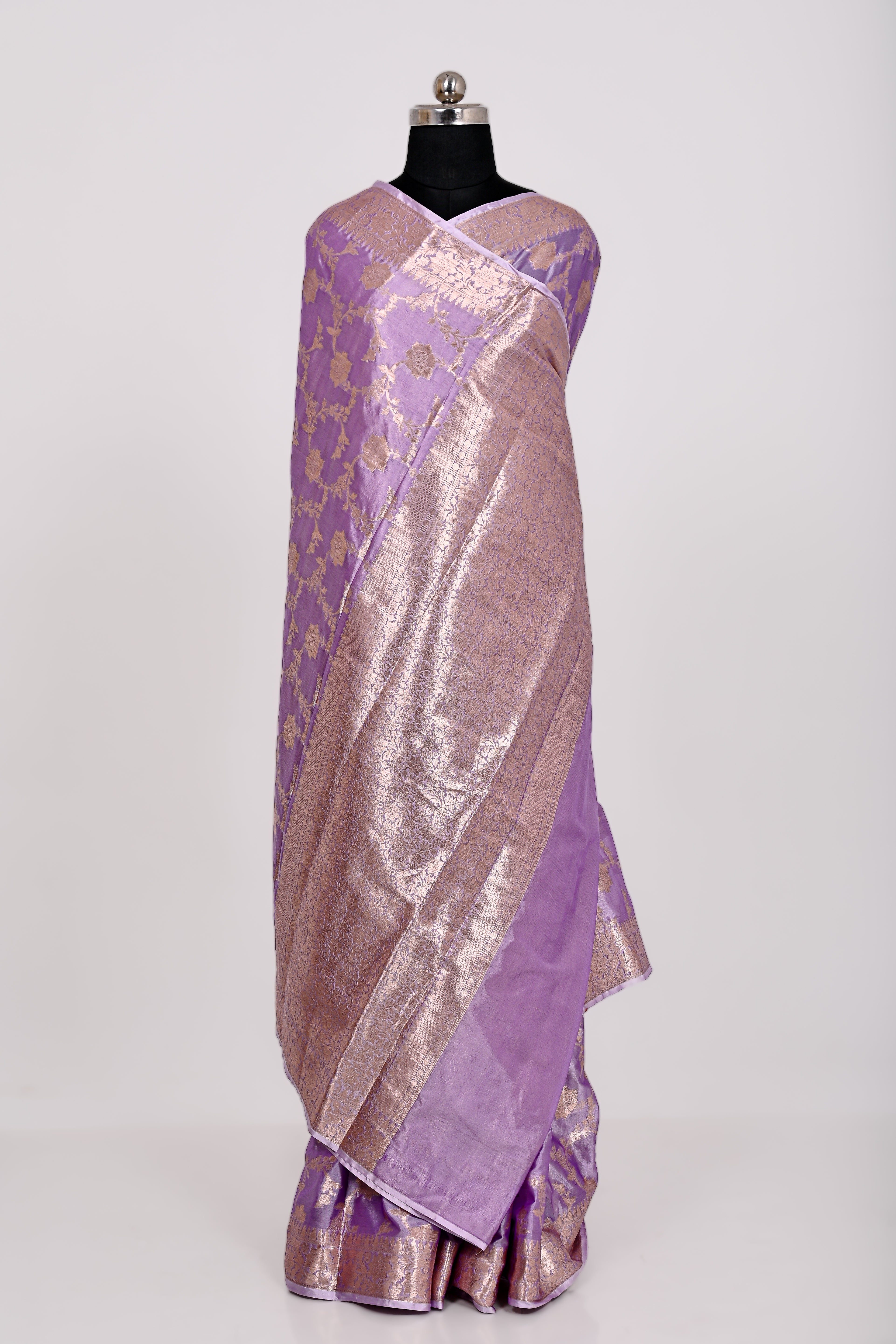 Fancy Paper Soft Silk Handwoven Saree Lavander