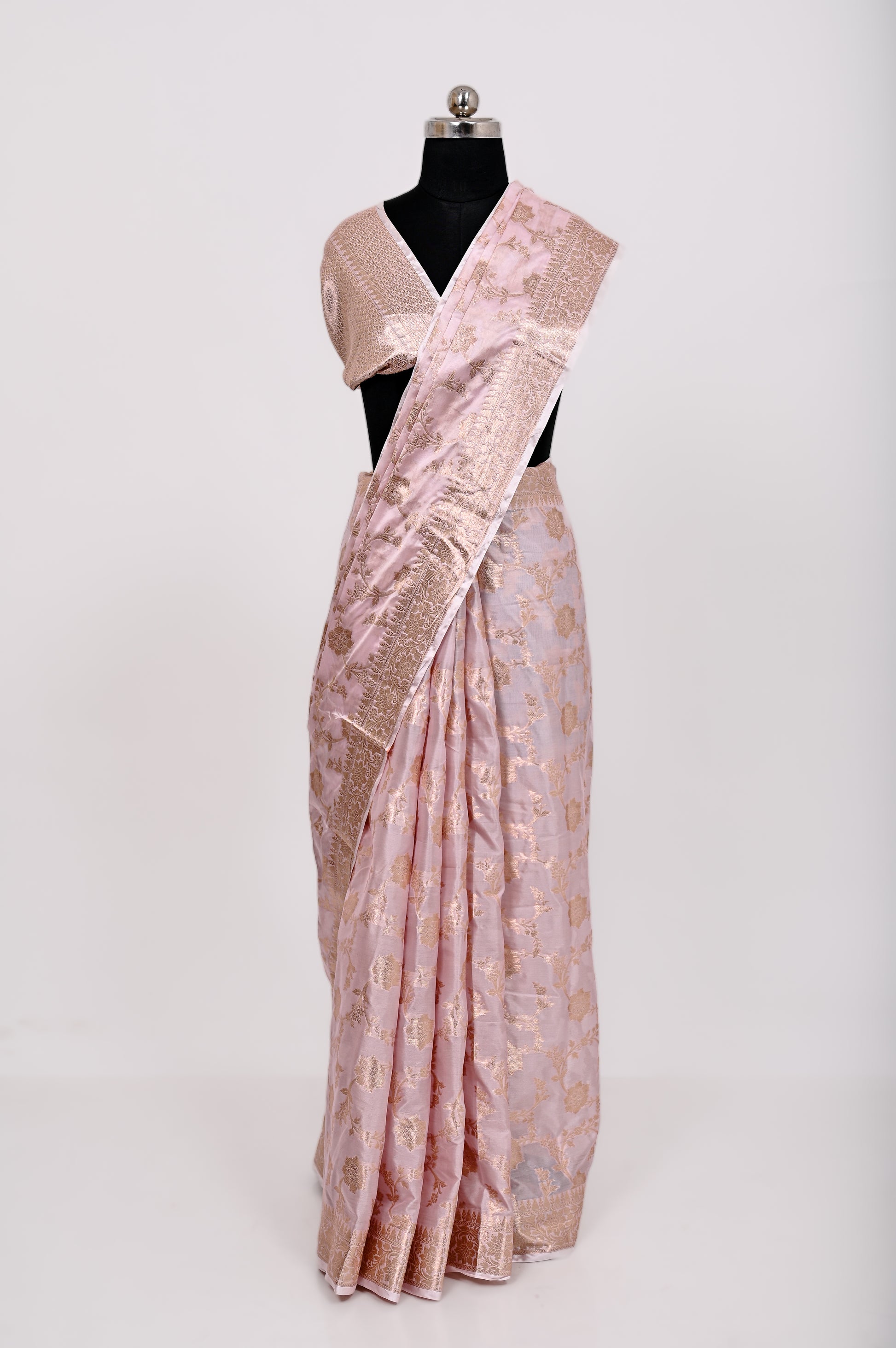 Fancy Paper Soft Silk Handwoven Saree Light English Pink