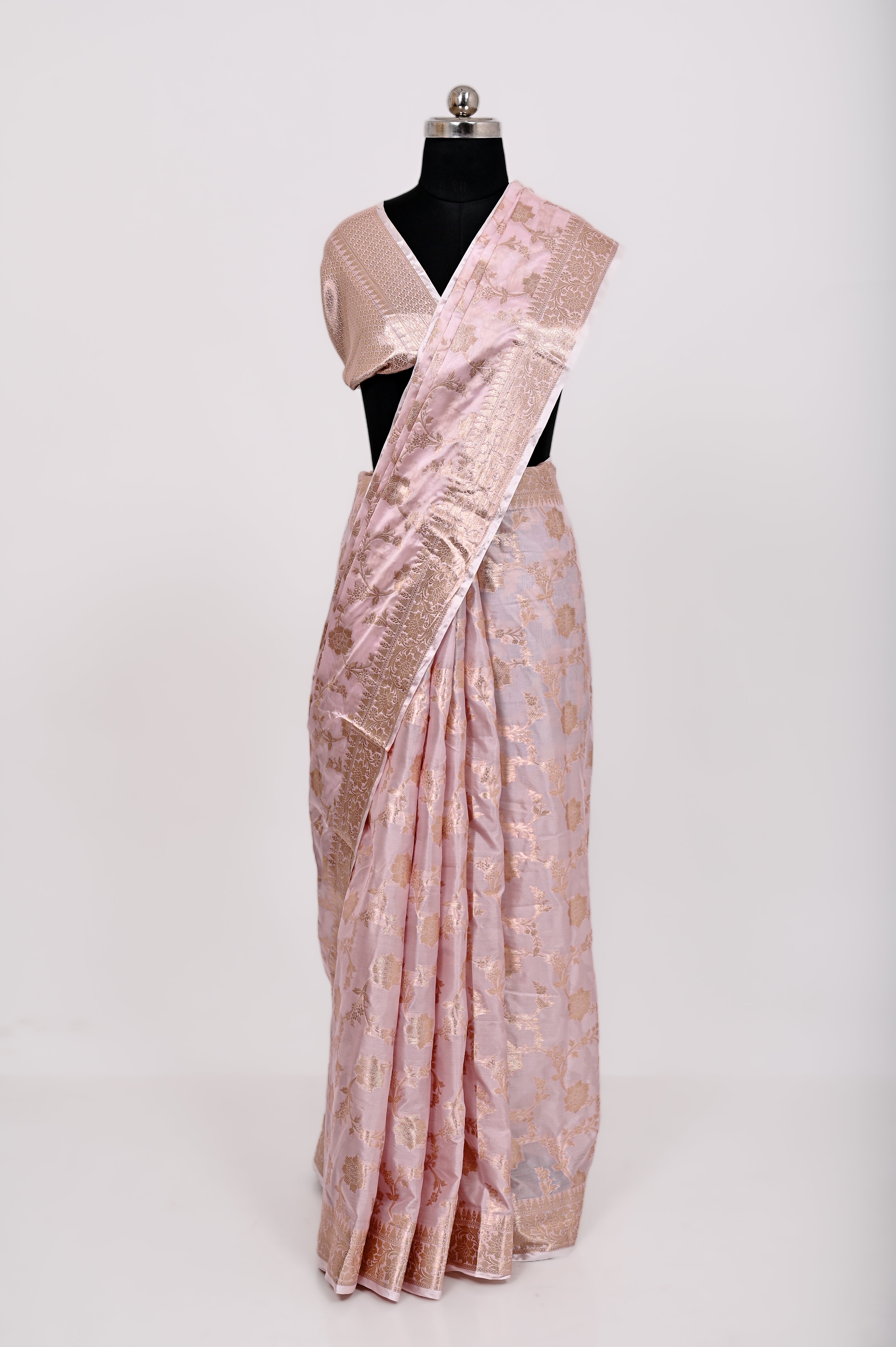 Fancy Paper Soft Silk Handwoven Saree Light English Pink