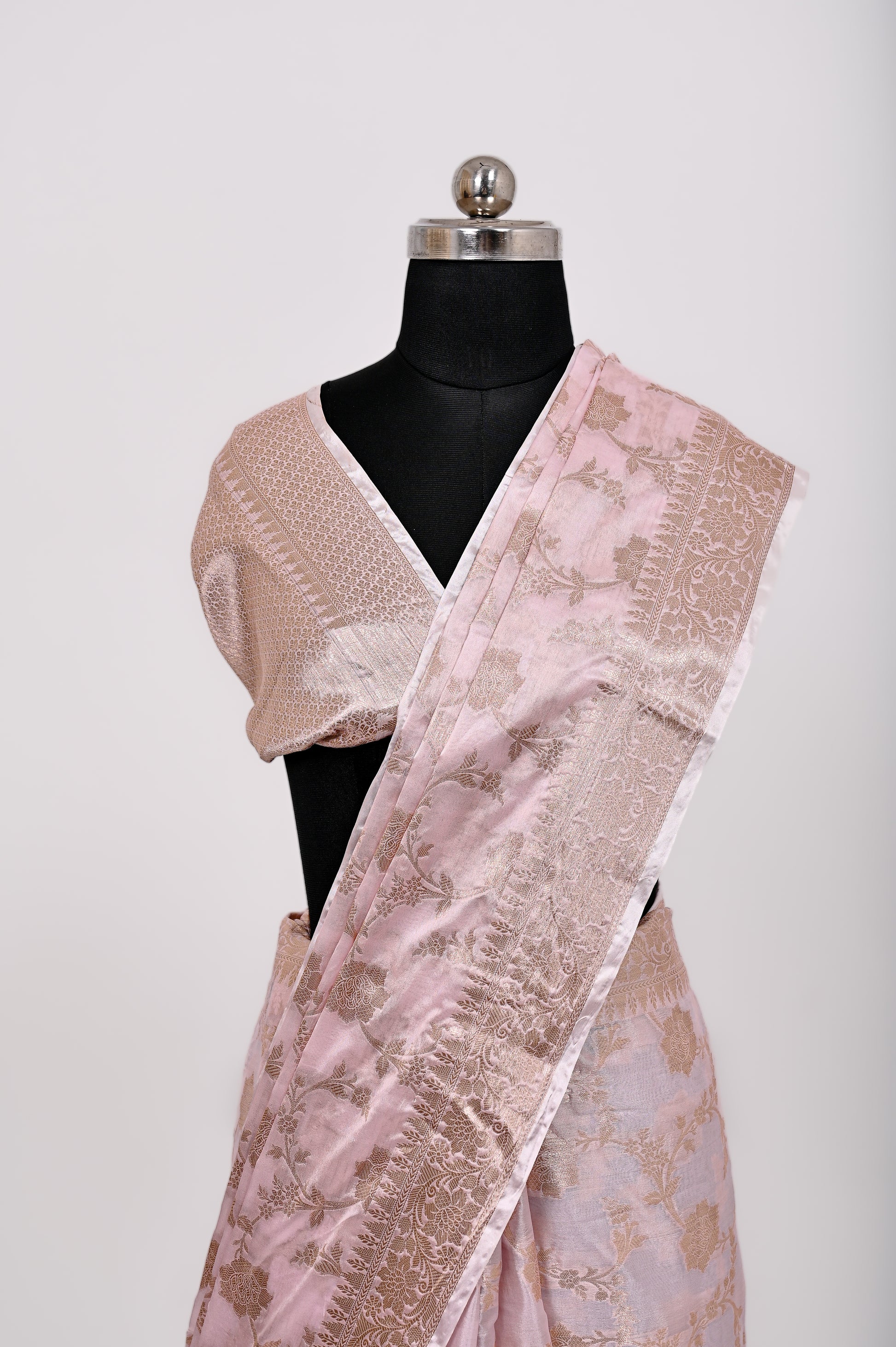 Fancy Paper Soft Silk Handwoven Saree Light English Pink