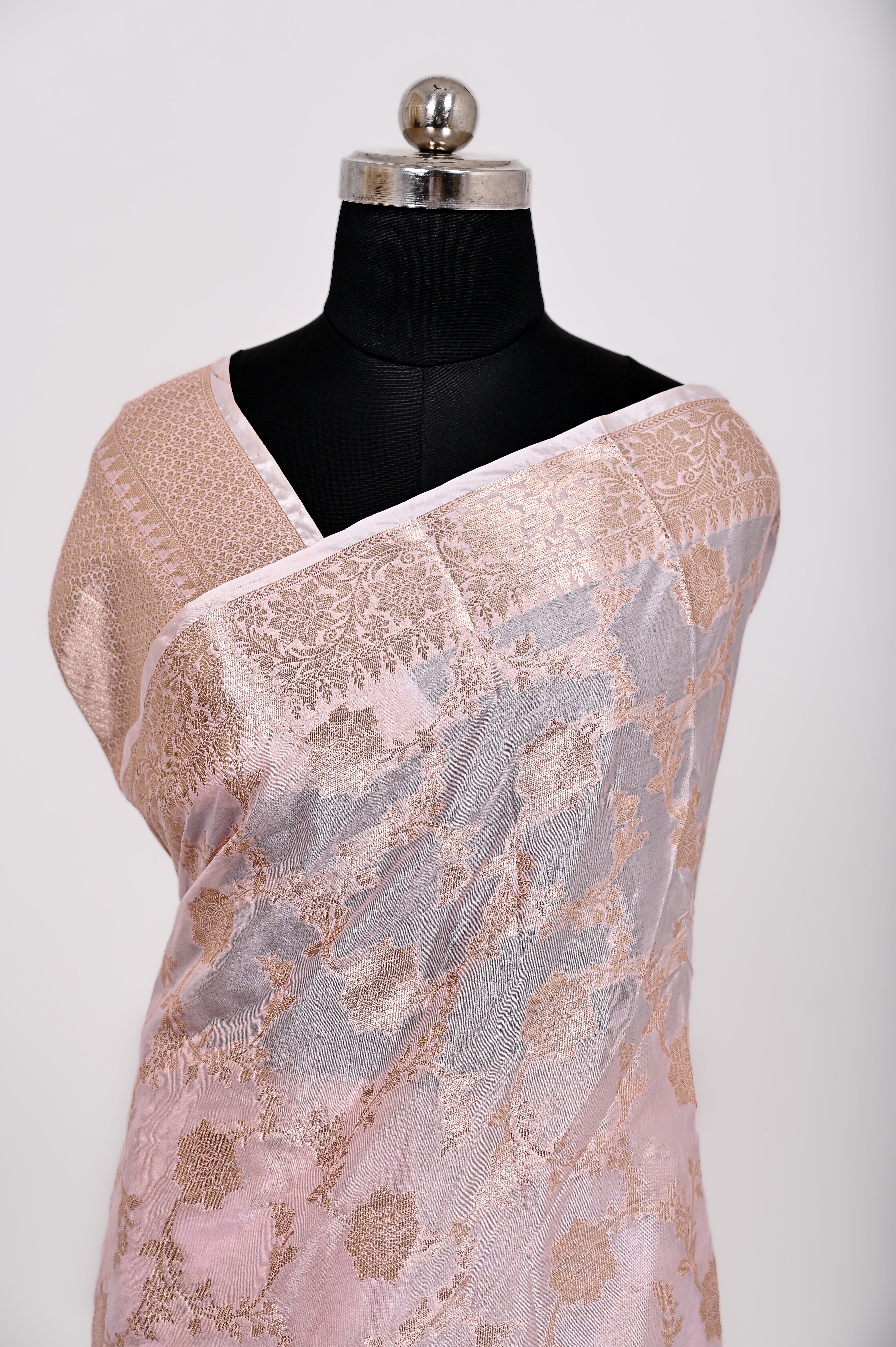 Fancy Paper Soft Silk Handwoven Saree Light English Pink