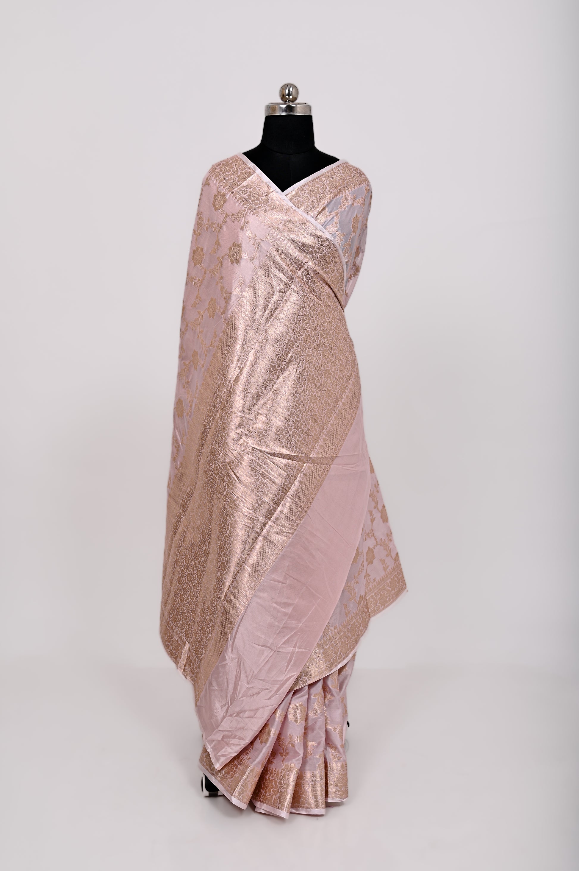 Fancy Paper Soft Silk Handwoven Saree Light English Pink
