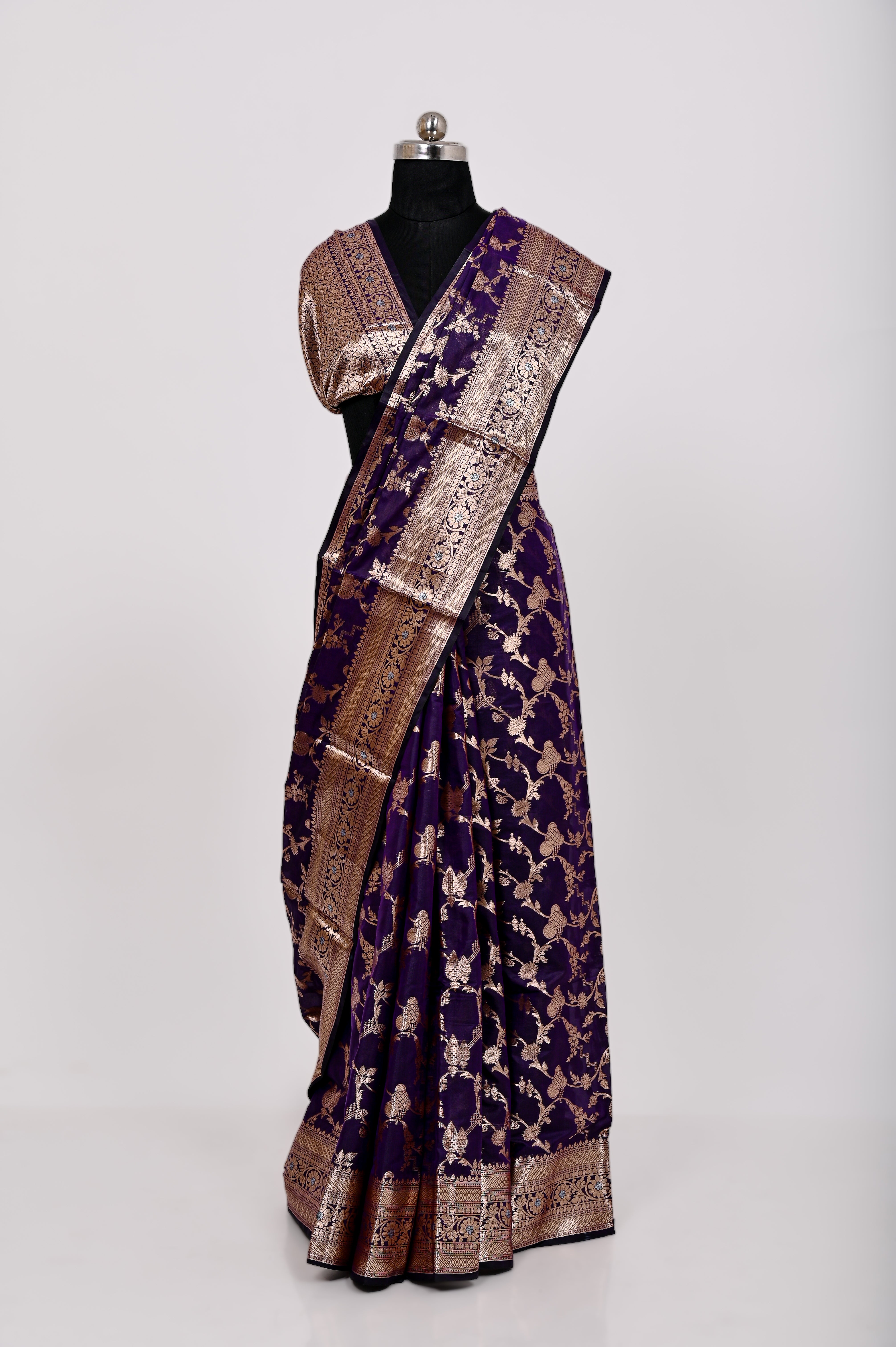 Fancy Paper Soft Silk Handwoven Saree Royal Blue