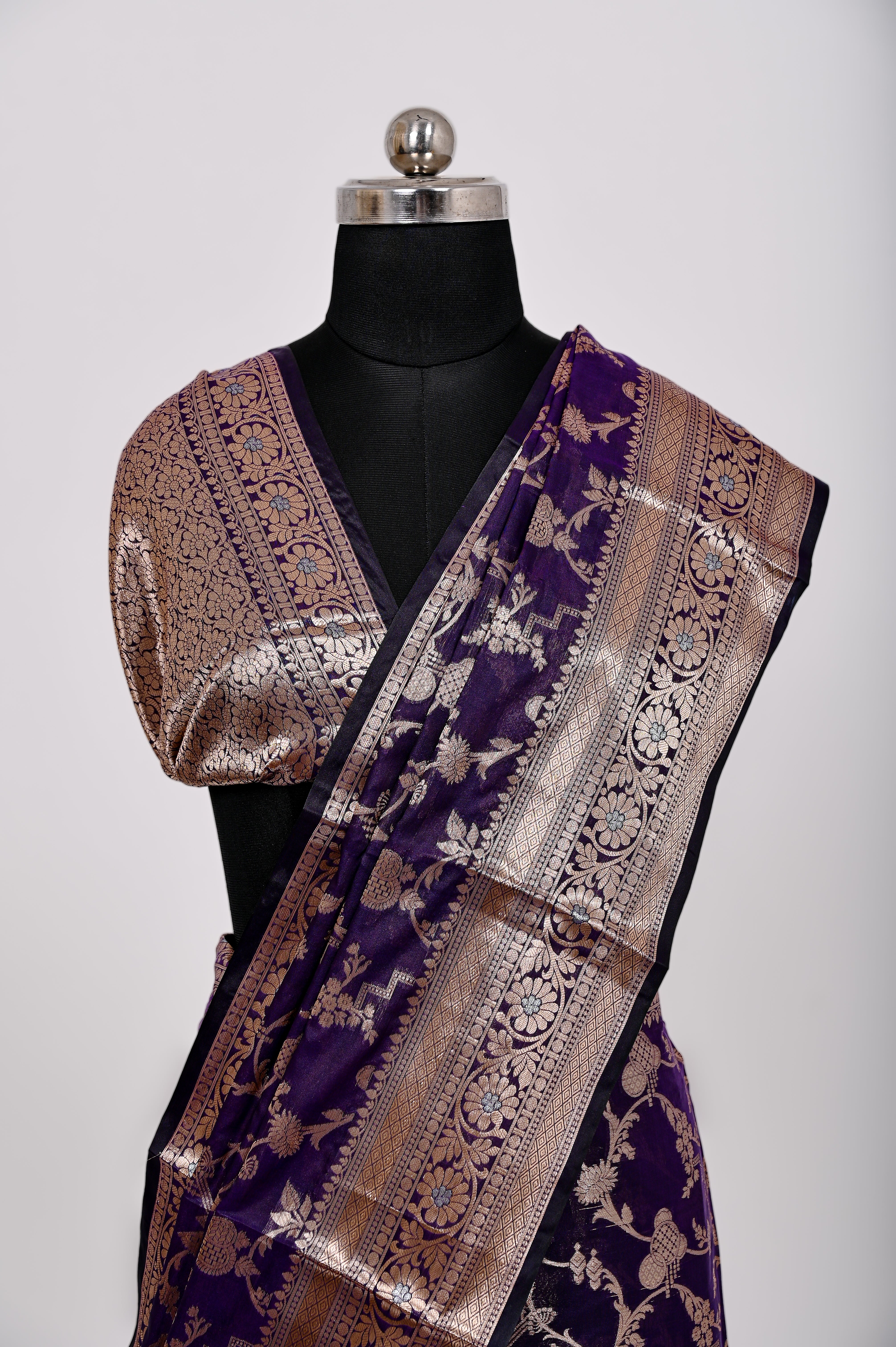 Fancy Paper Soft Silk Handwoven Saree Royal Blue