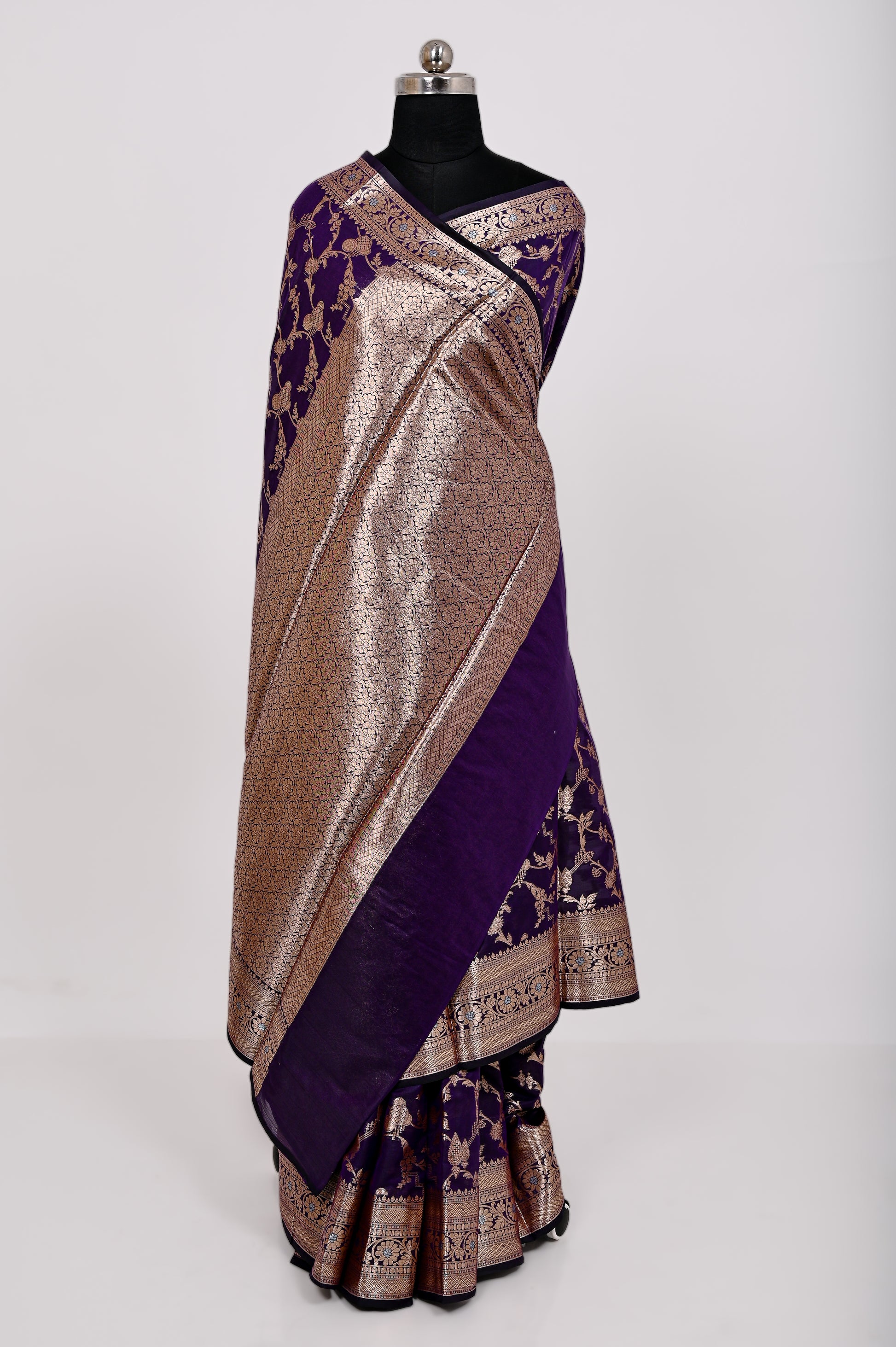 Fancy Paper Soft Silk Handwoven Saree Royal Blue