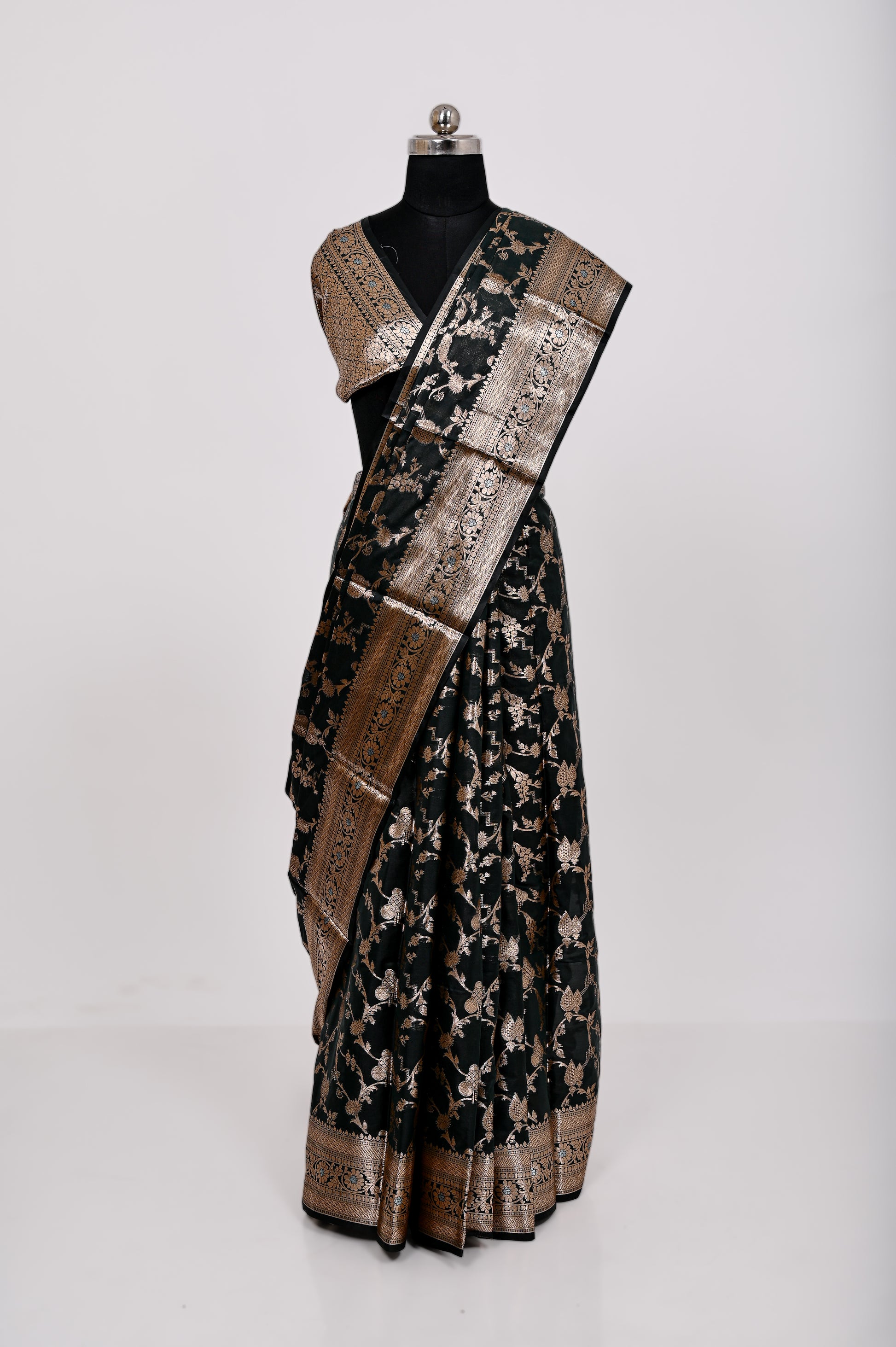 Fancy Paper Soft Silk Handwoven Saree Dark Bottle Green