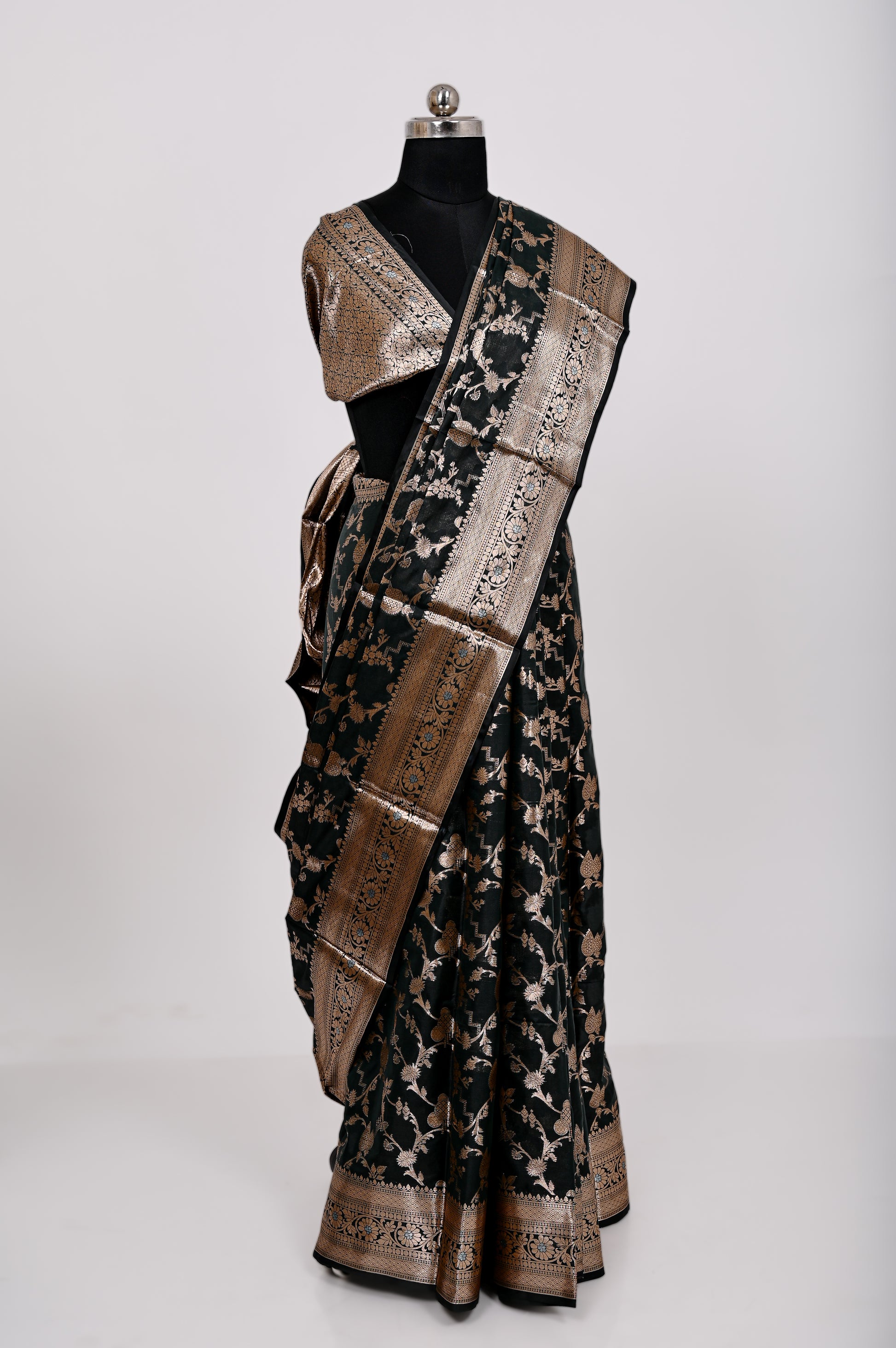 Fancy Paper Soft Silk Handwoven Saree Dark Bottle Green