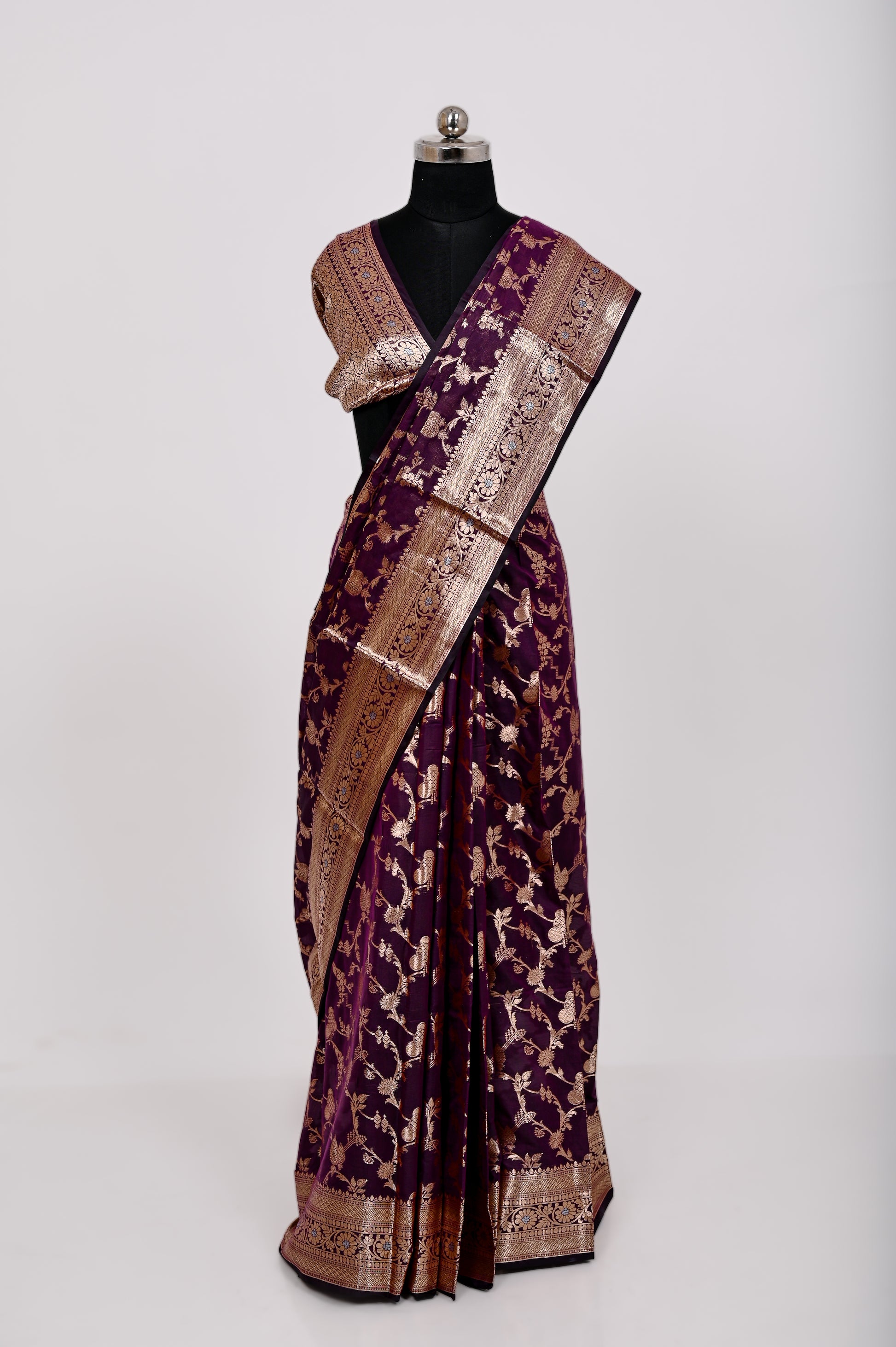 Fancy Paper Soft Silk Handwoven Saree Dark Wine