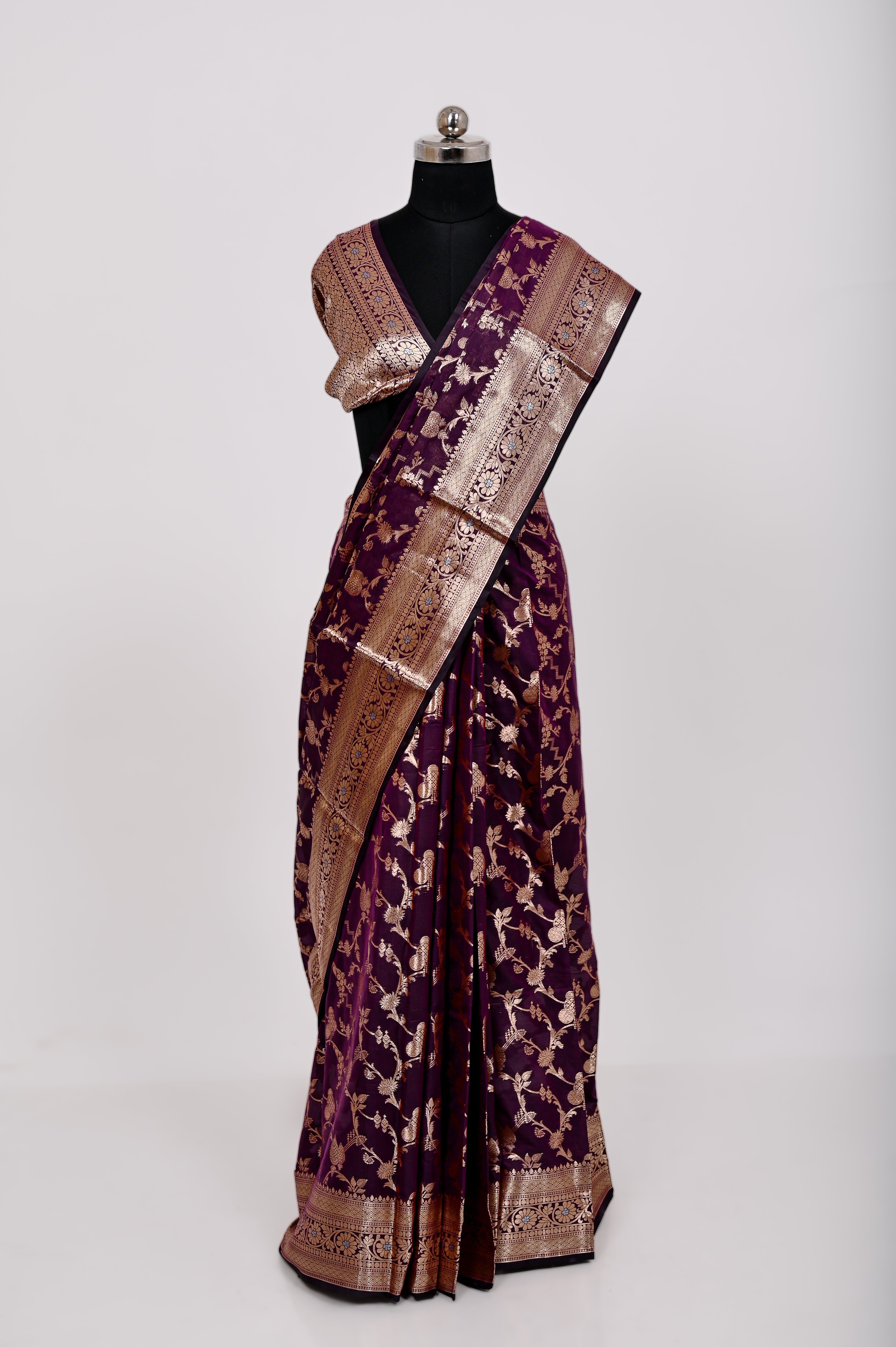Fancy Paper Soft Silk Handwoven Saree Dark Wine