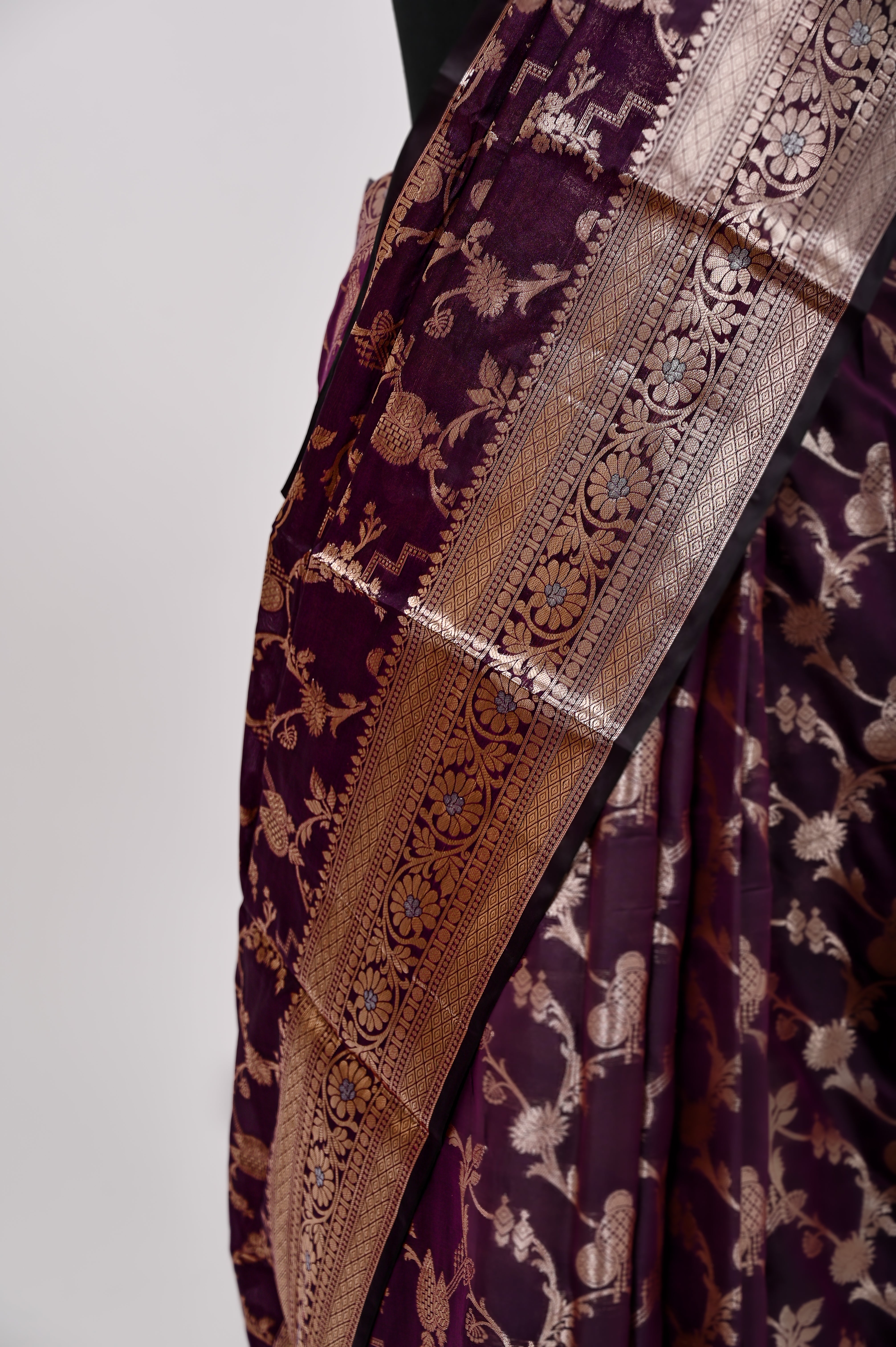 Fancy Paper Soft Silk Handwoven Saree Dark Wine