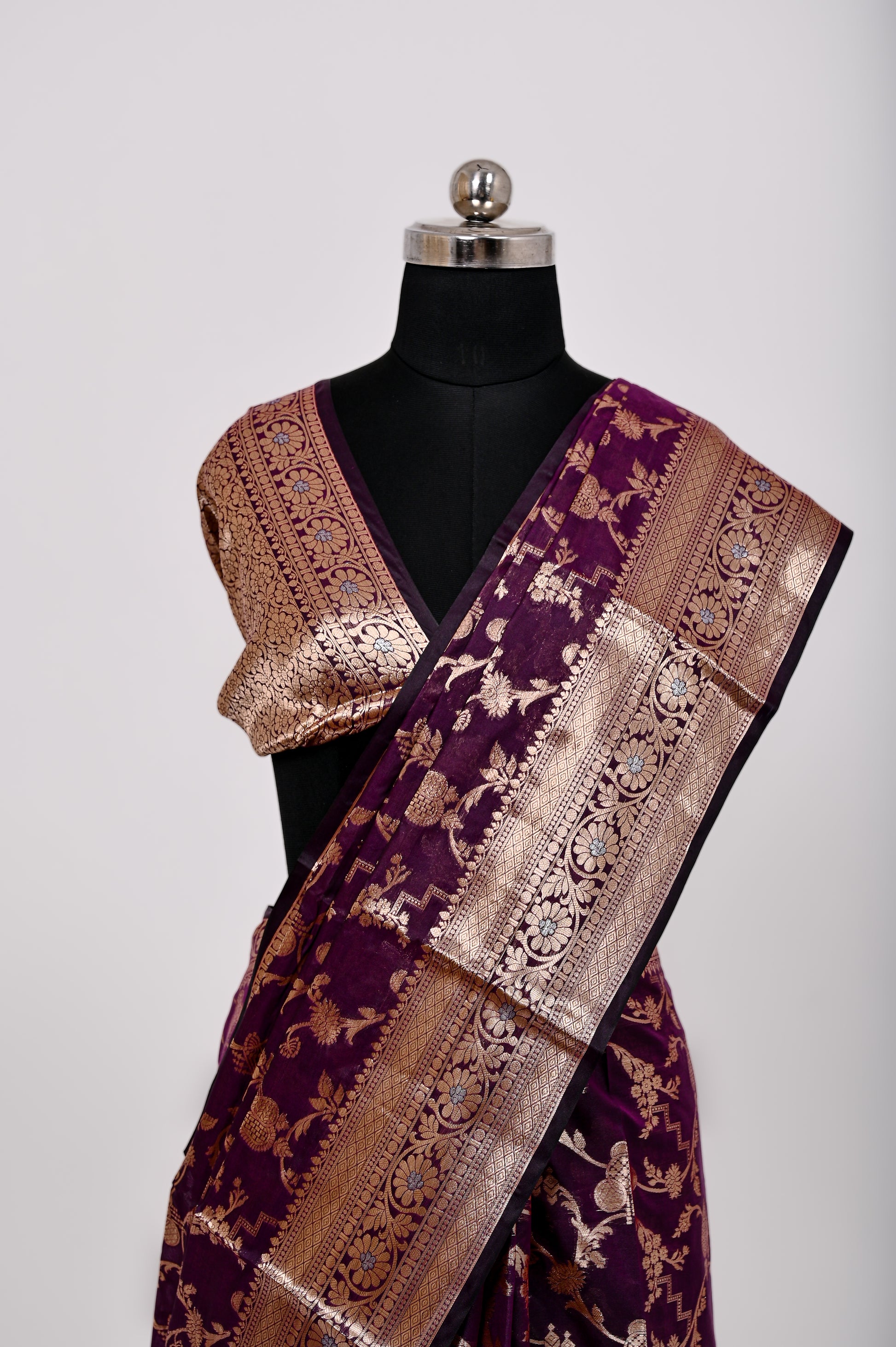 Fancy Paper Soft Silk Handwoven Saree Dark Wine