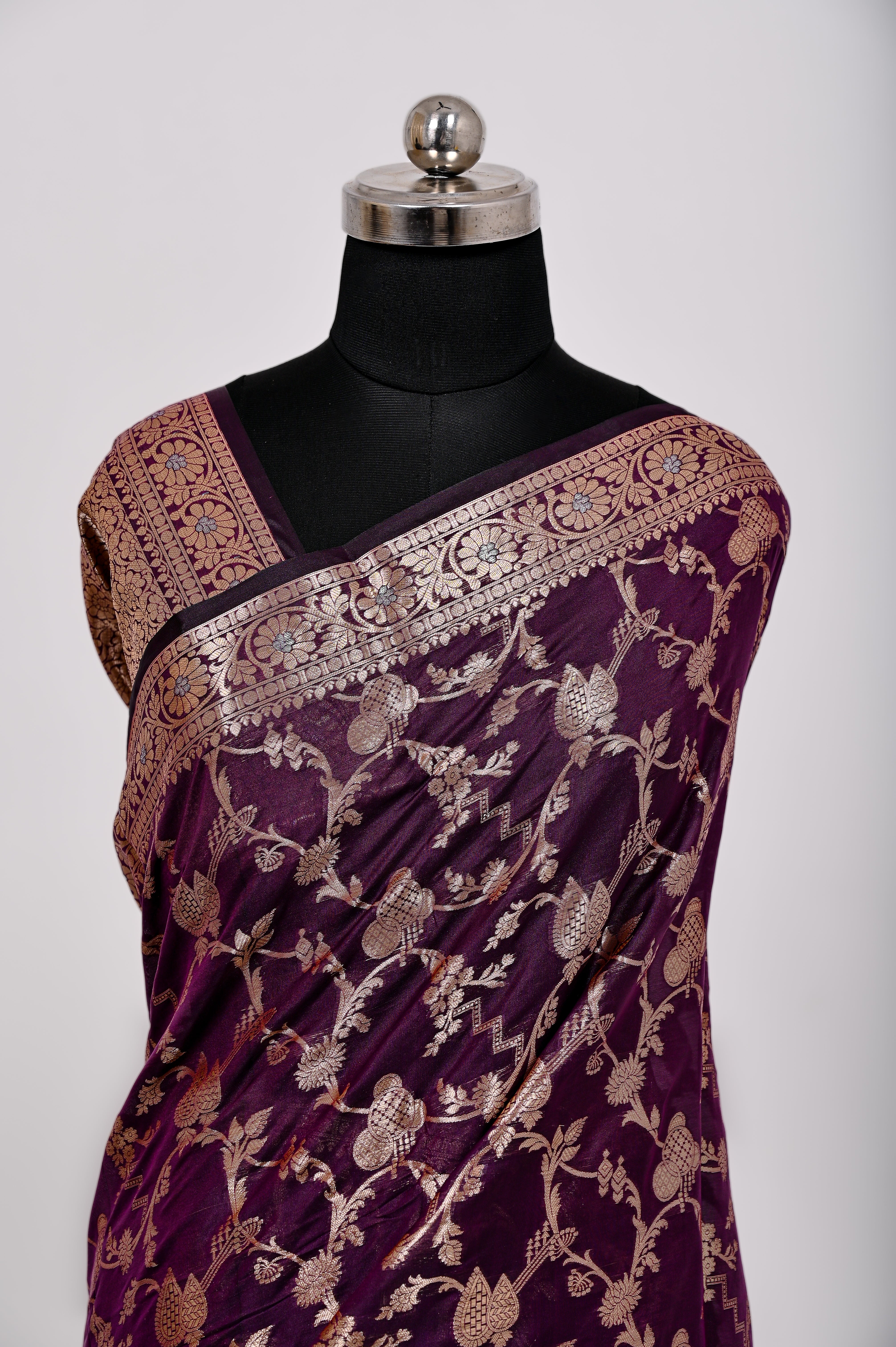 Fancy Paper Soft Silk Handwoven Saree Dark Wine