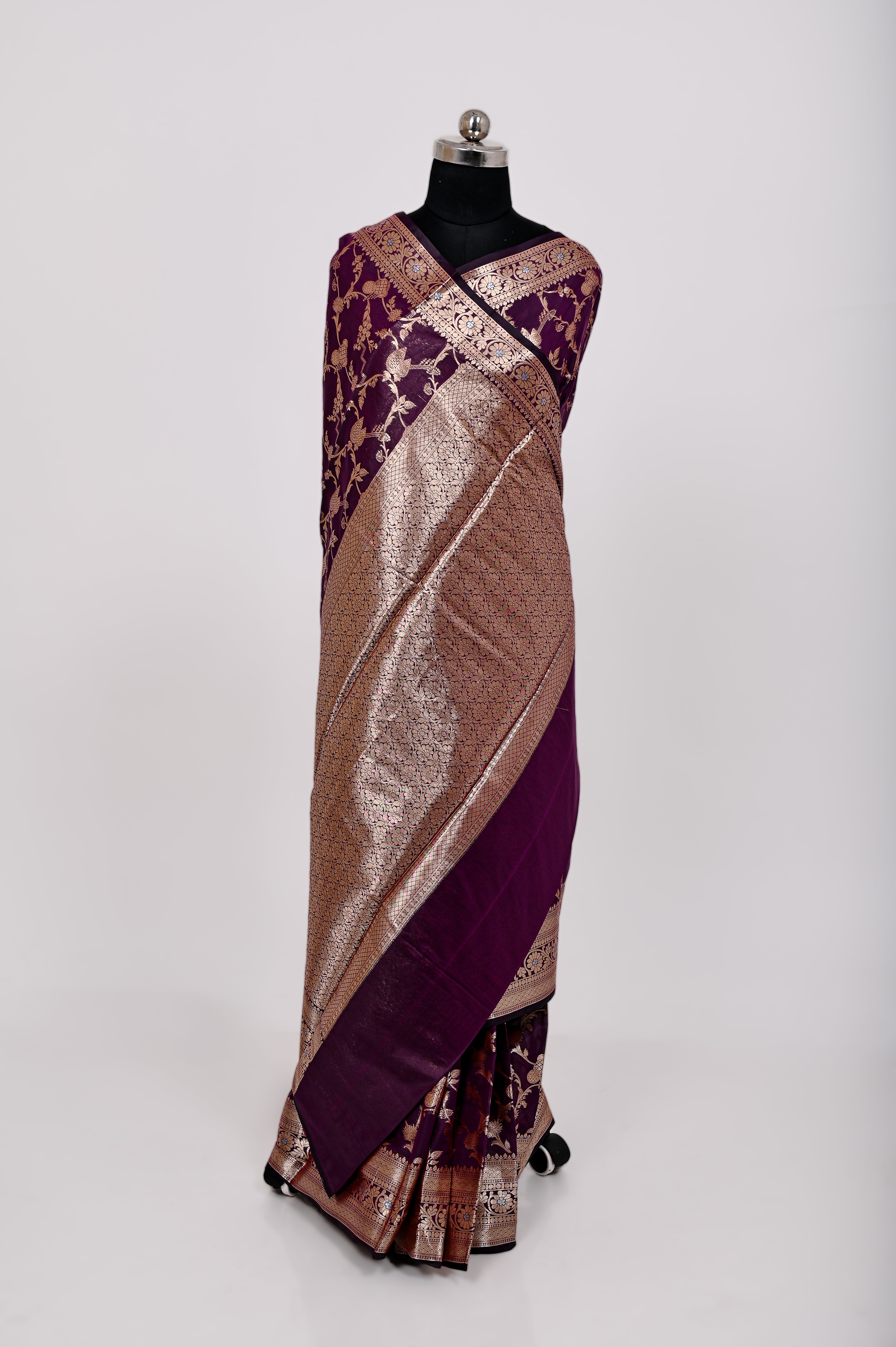 Fancy Paper Soft Silk Handwoven Saree Dark Wine
