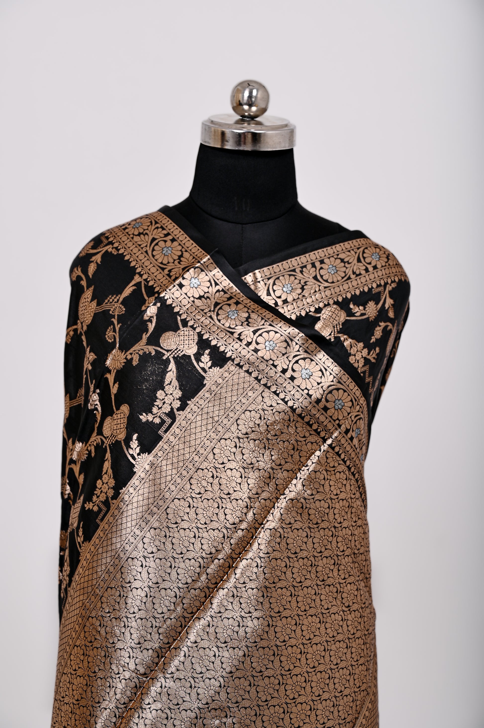 Fancy Paper Soft Silk Handwoven Saree Dark Black