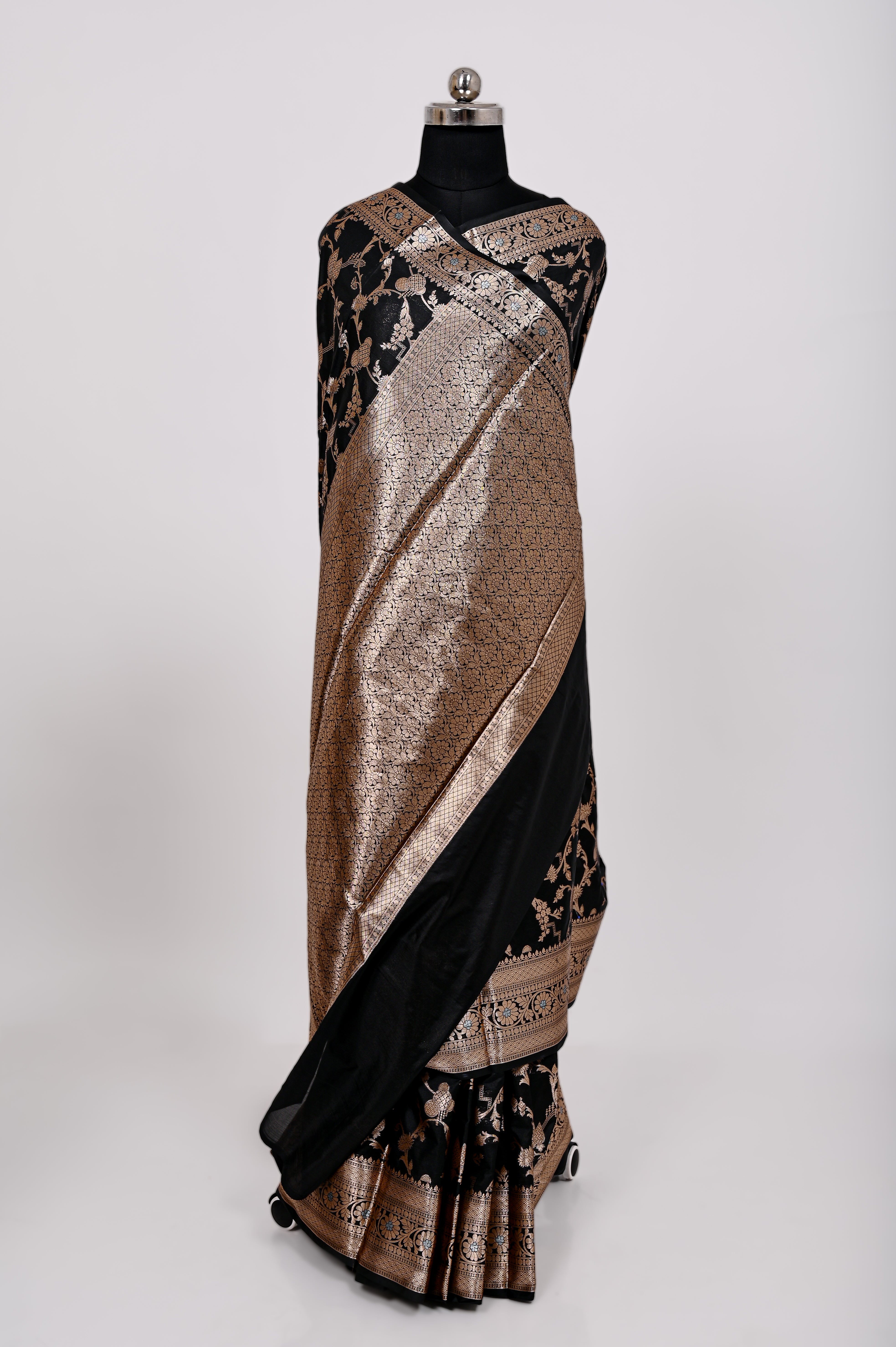 Fancy Paper Soft Silk Handwoven Saree Dark Black
