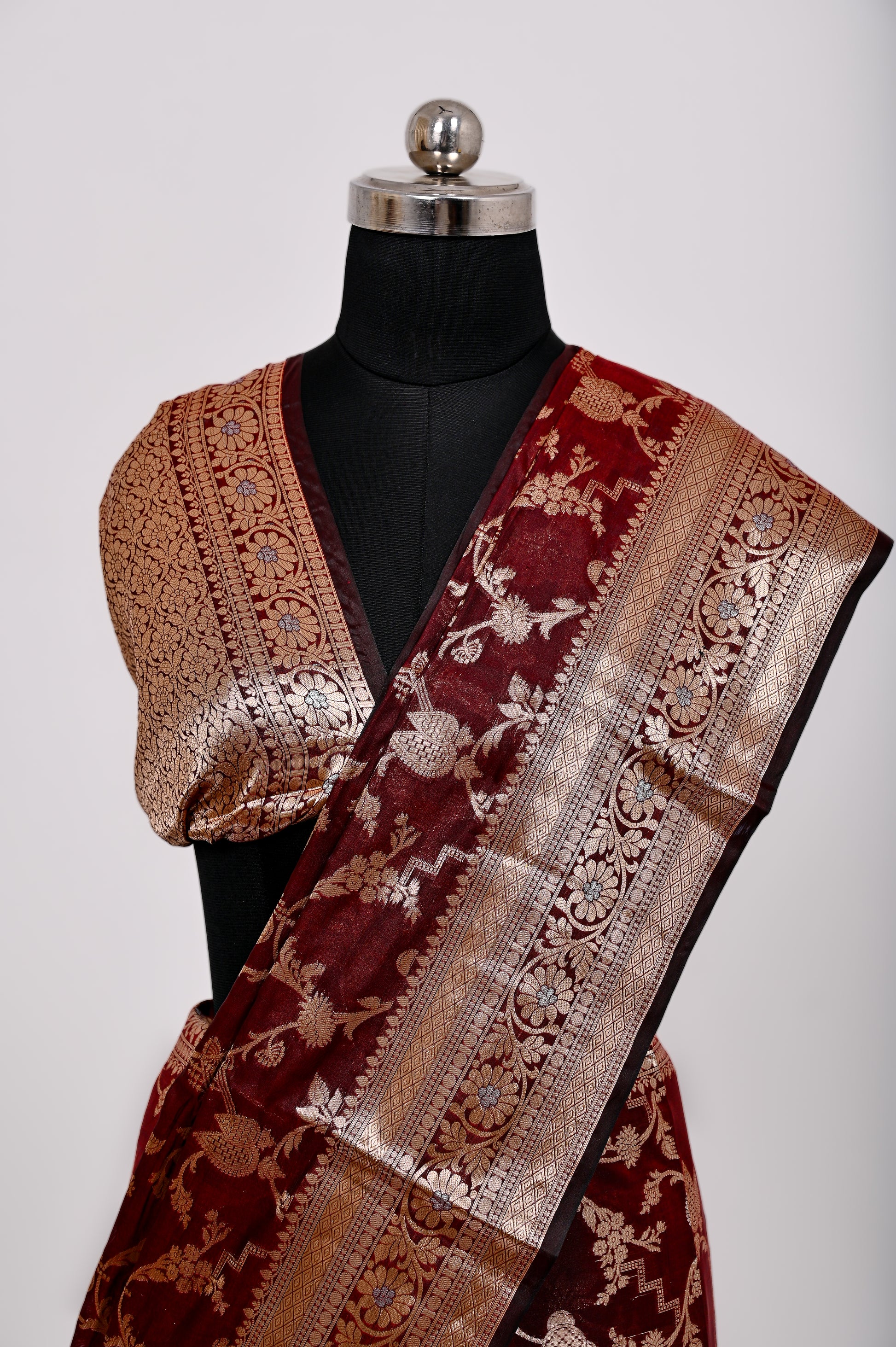 Fancy Paper Soft Silk Handwoven Saree Dark Red