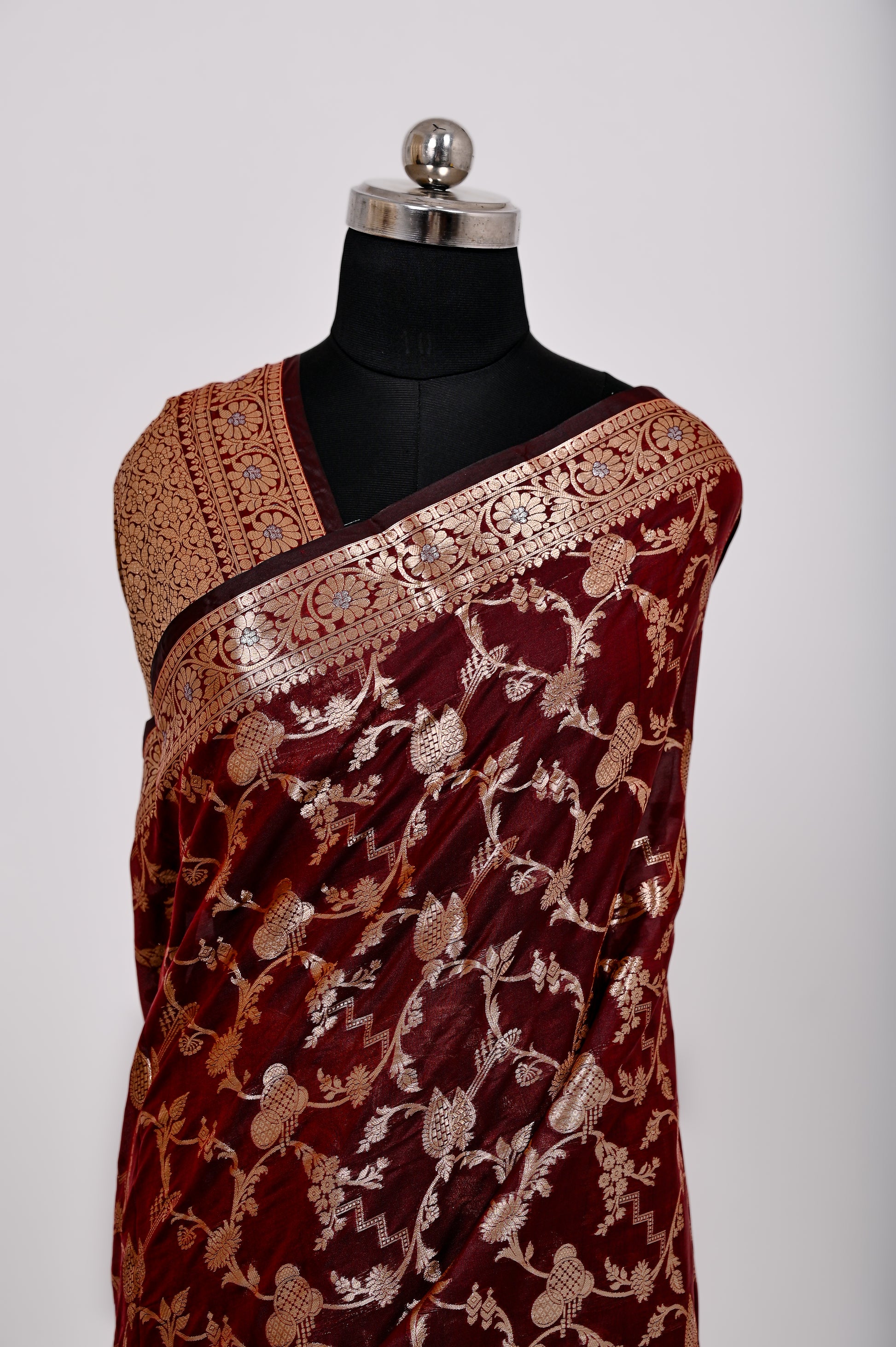 Fancy Paper Soft Silk Handwoven Saree Dark Red
