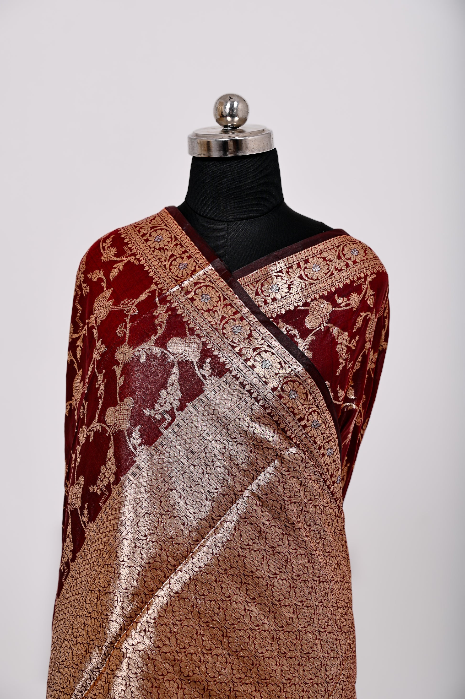 Fancy Paper Soft Silk Handwoven Saree Dark Red