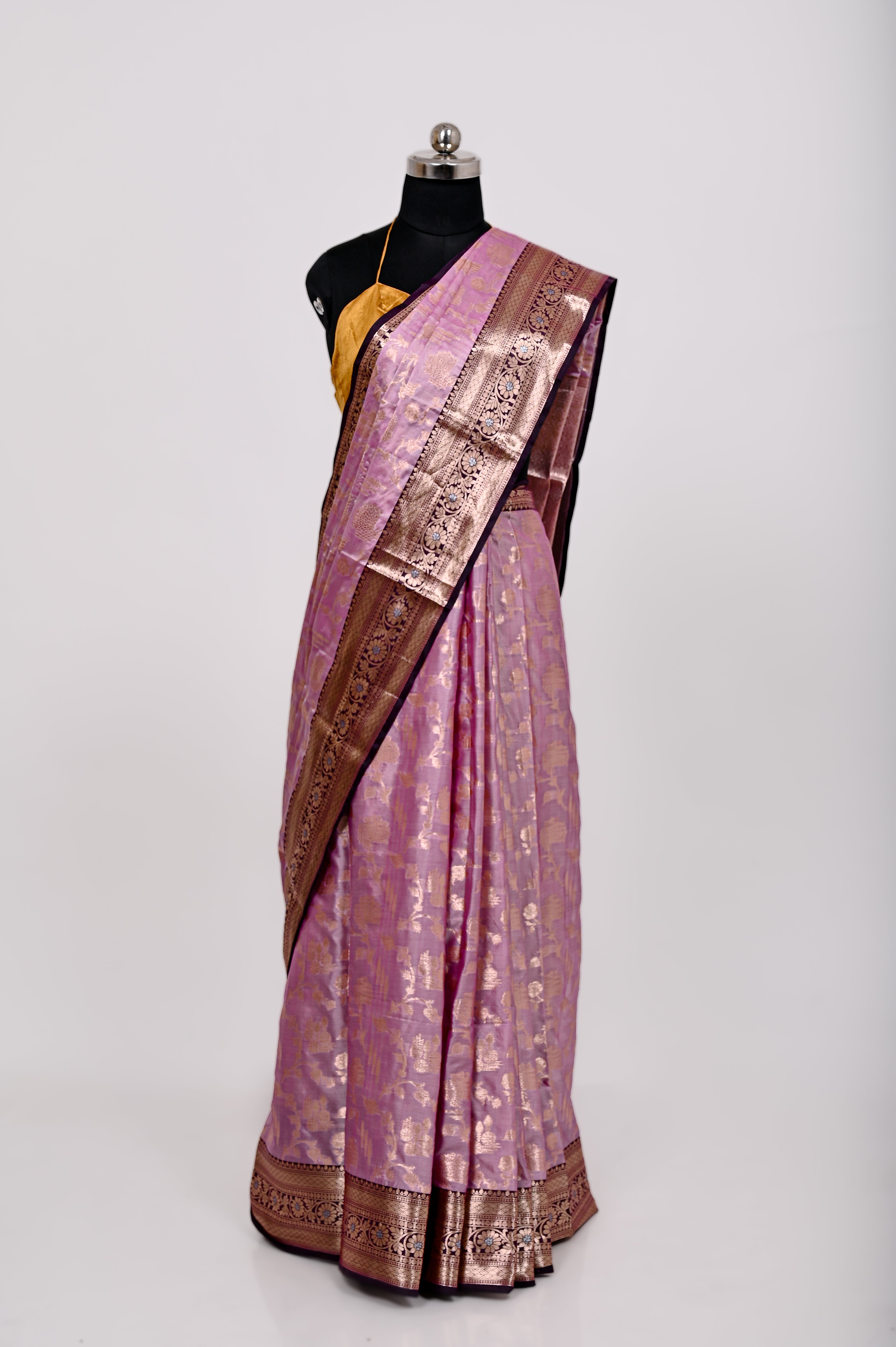 Fancy Paper Soft Silk Handwoven Contras Saree Purple & Black